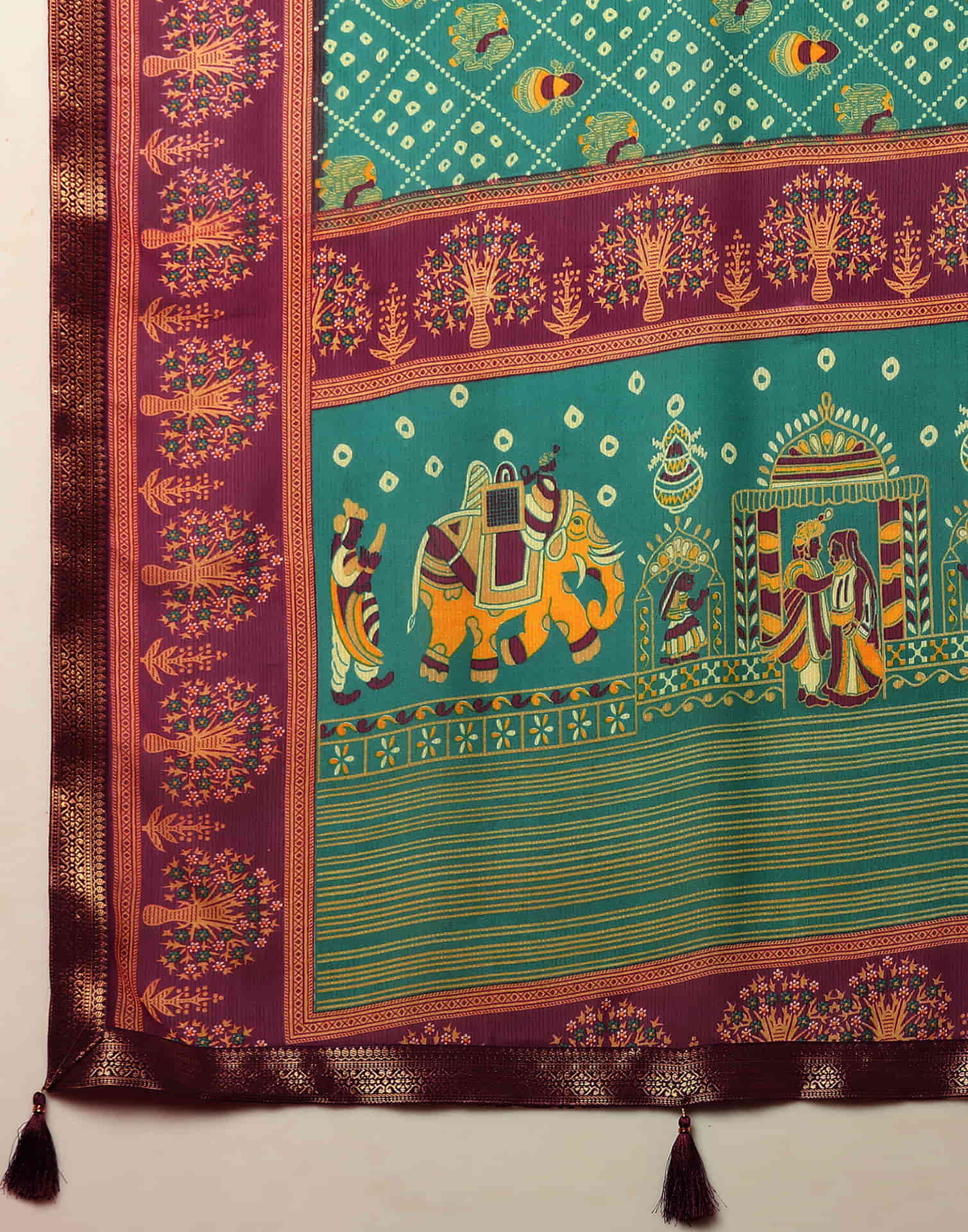 Teal Green Georgette Printed Bandhani Saree