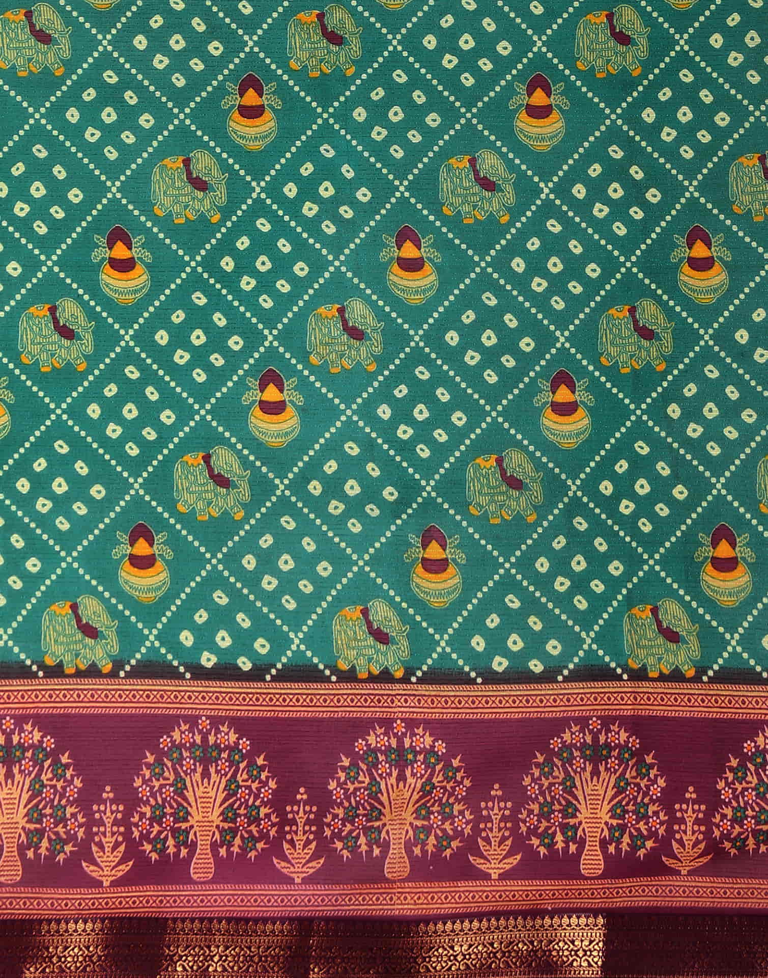 Teal Green Georgette Printed Bandhani Saree