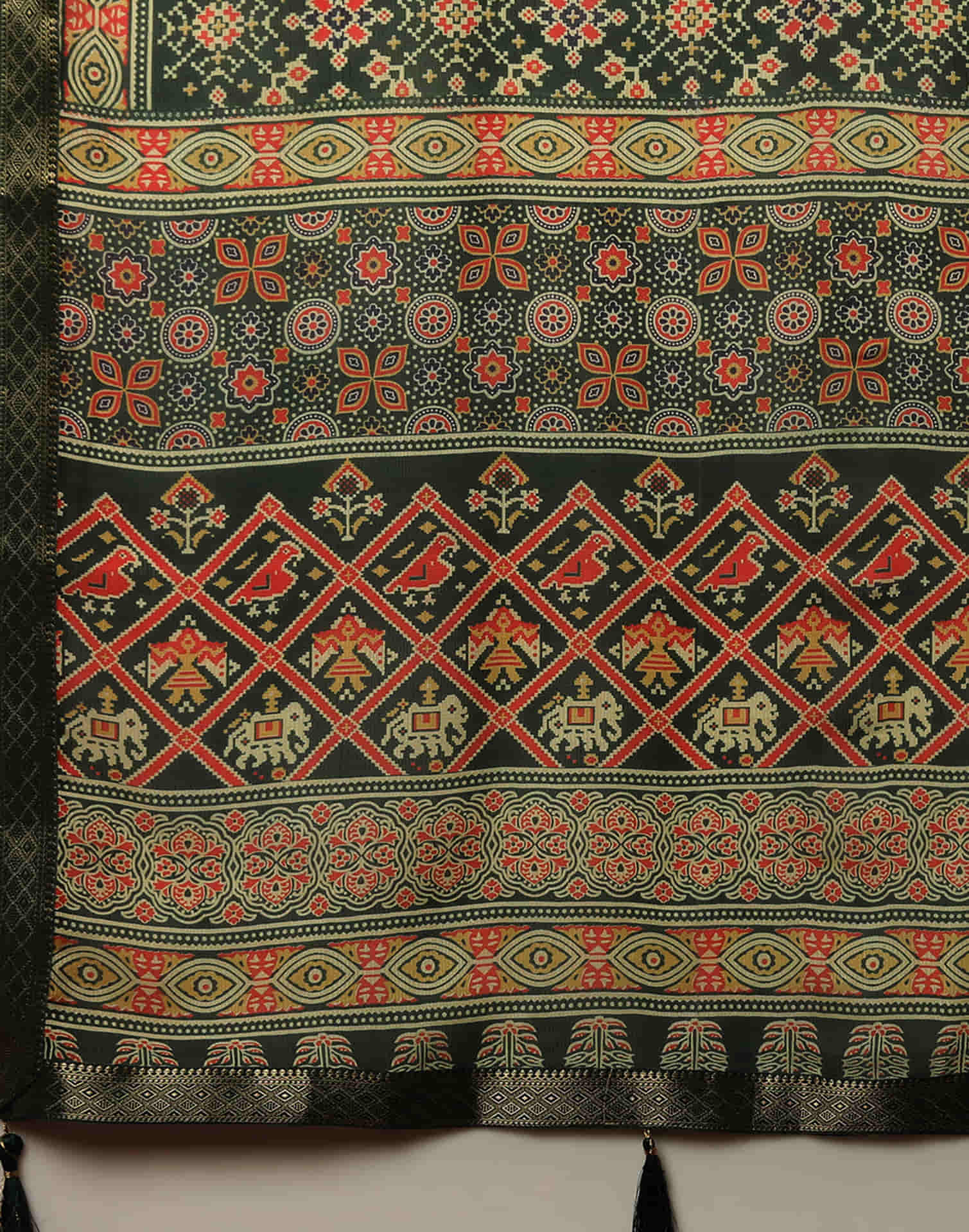 Dark Green Georgette Printed Patola Saree
