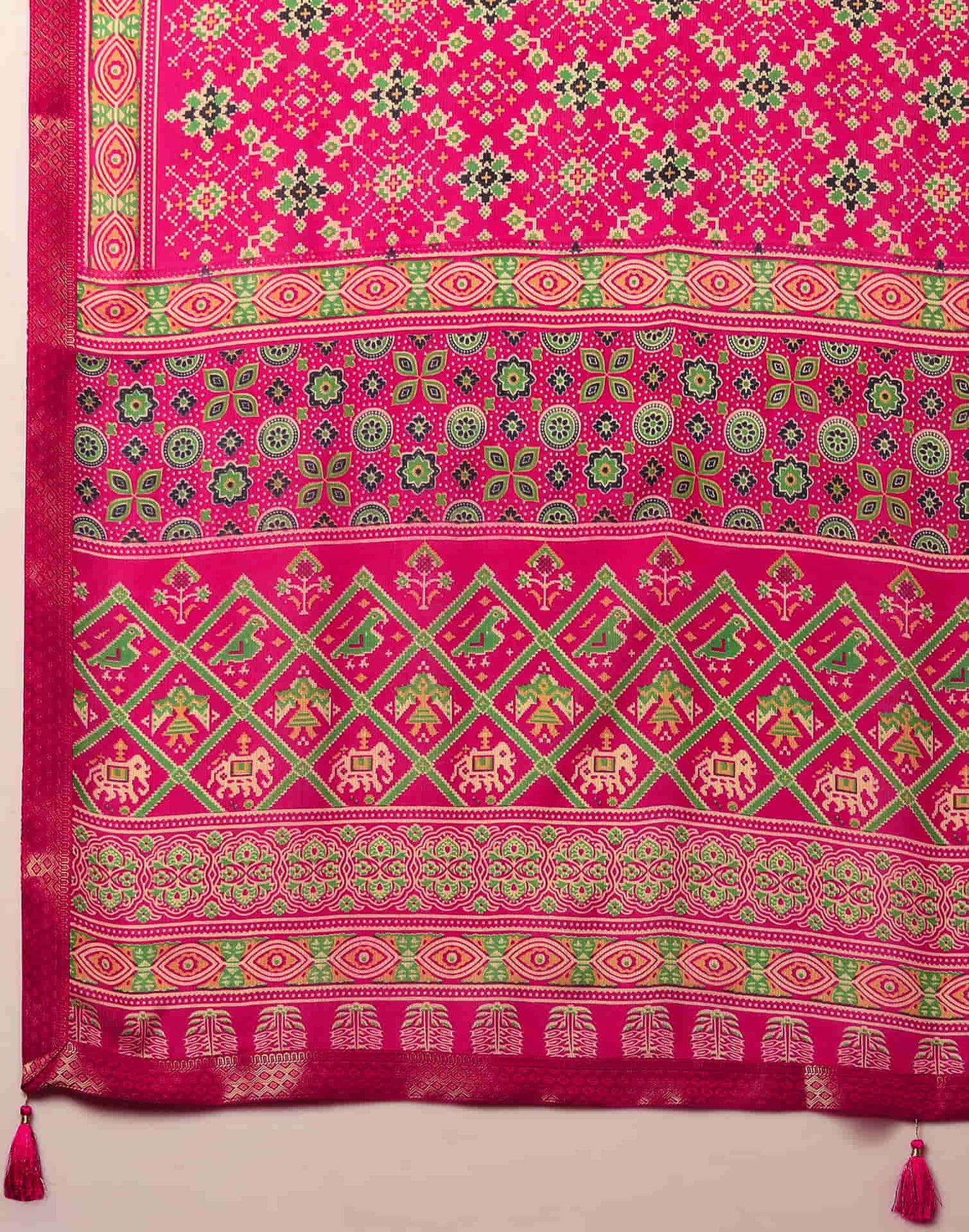 Rani Pink Georgette Printed Patola Saree