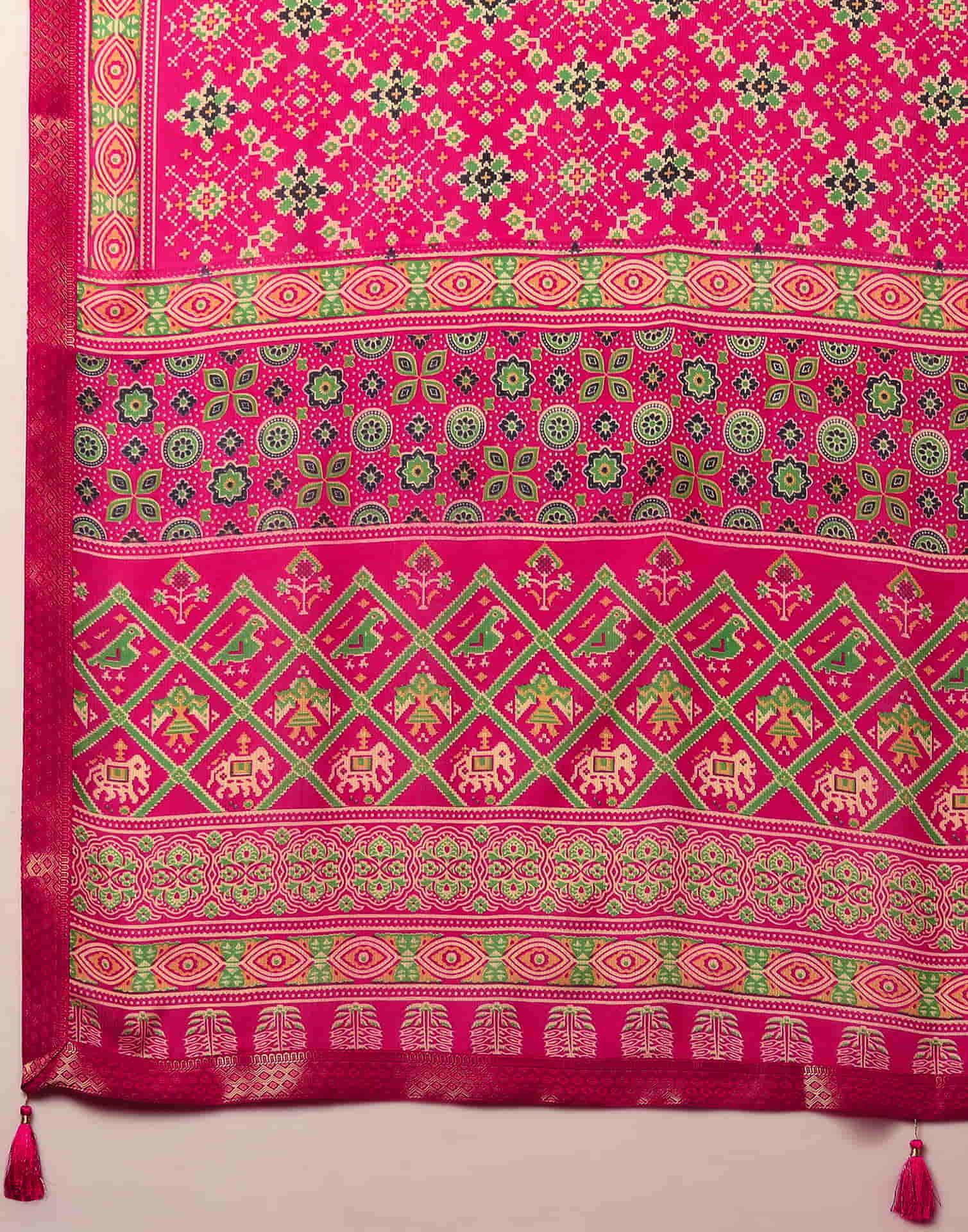 Rani Pink Georgette Printed Patola Saree
