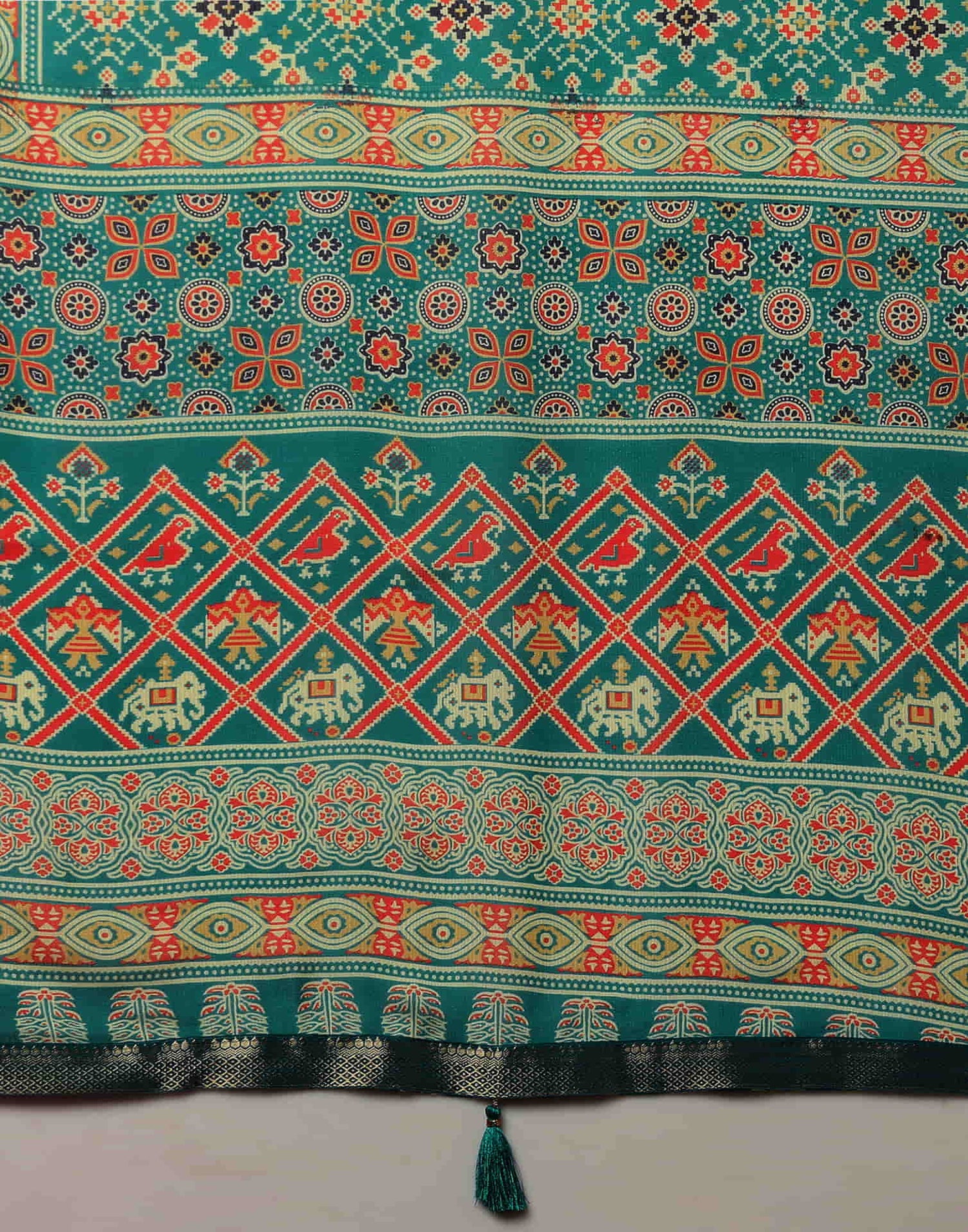 Teal Green Georgette Printed Patola Saree