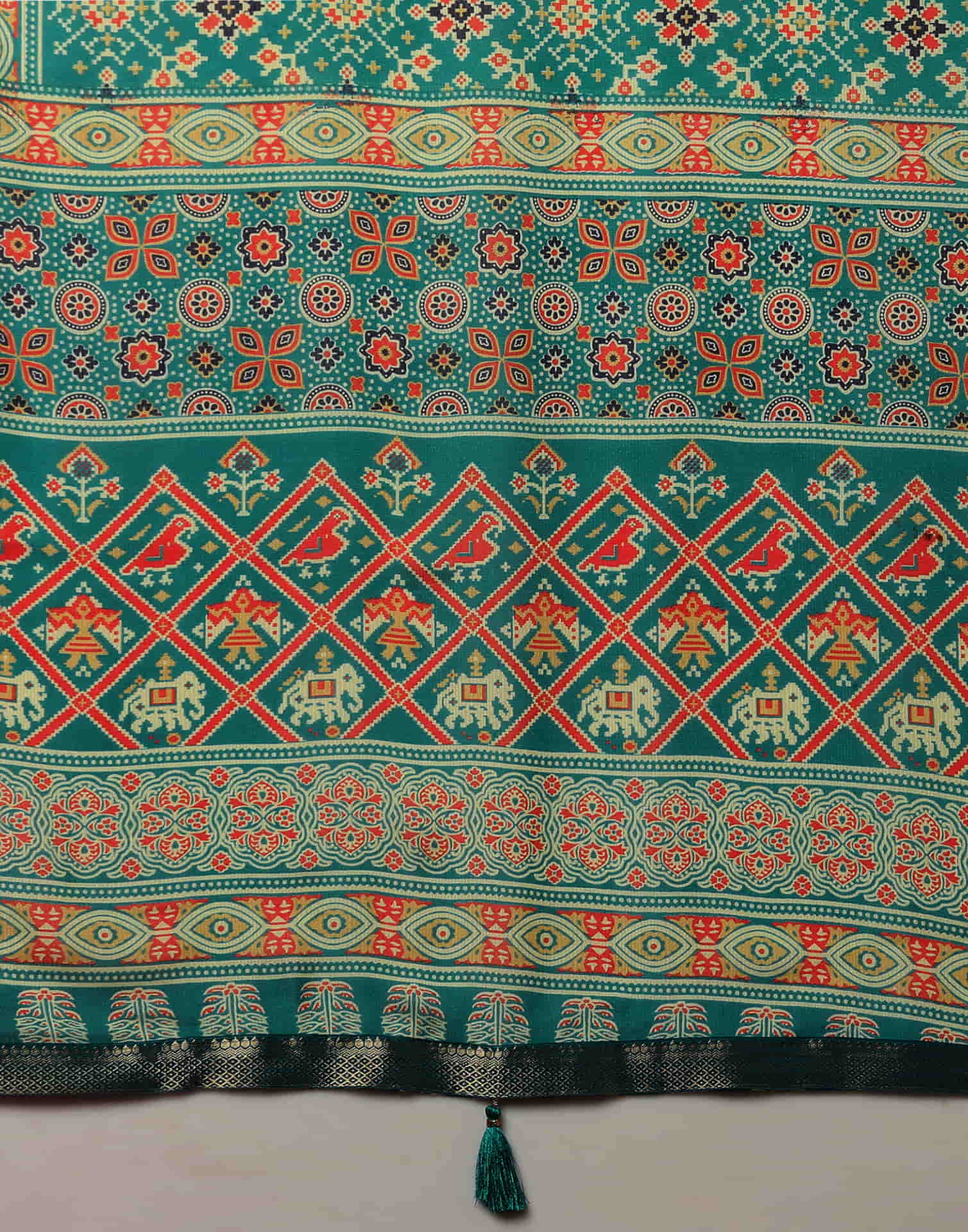 Teal Green Georgette Printed Patola Saree