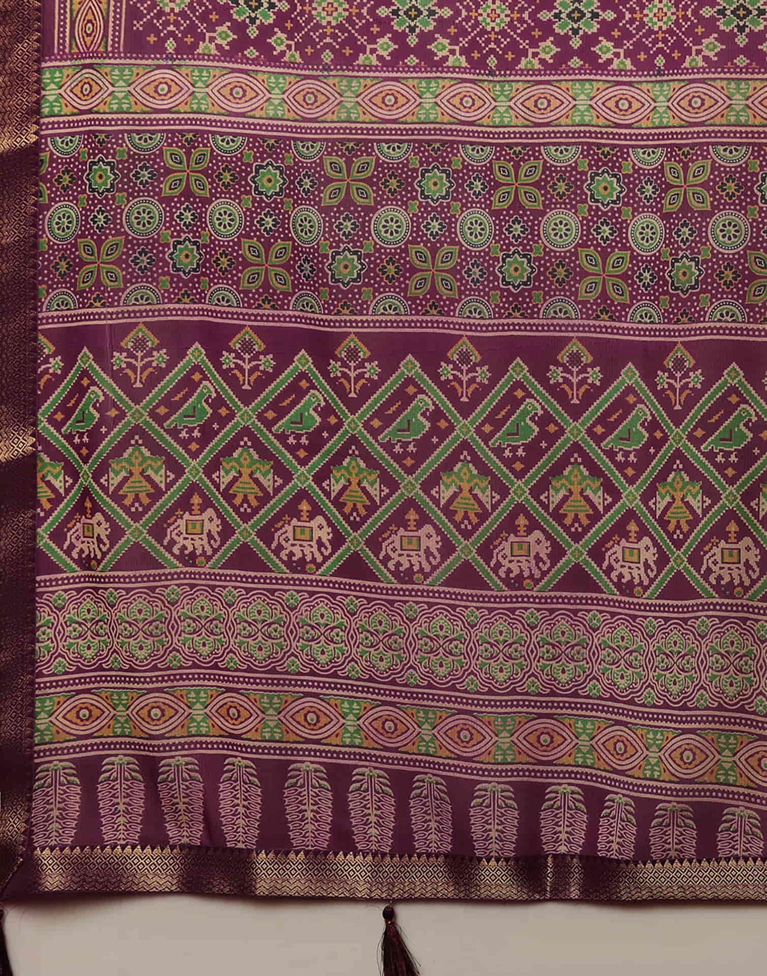 Wine Georgette Printed Patola Saree