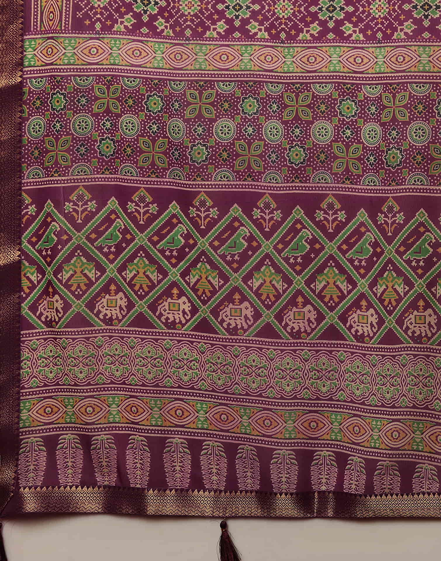 Wine Georgette Printed Patola Saree