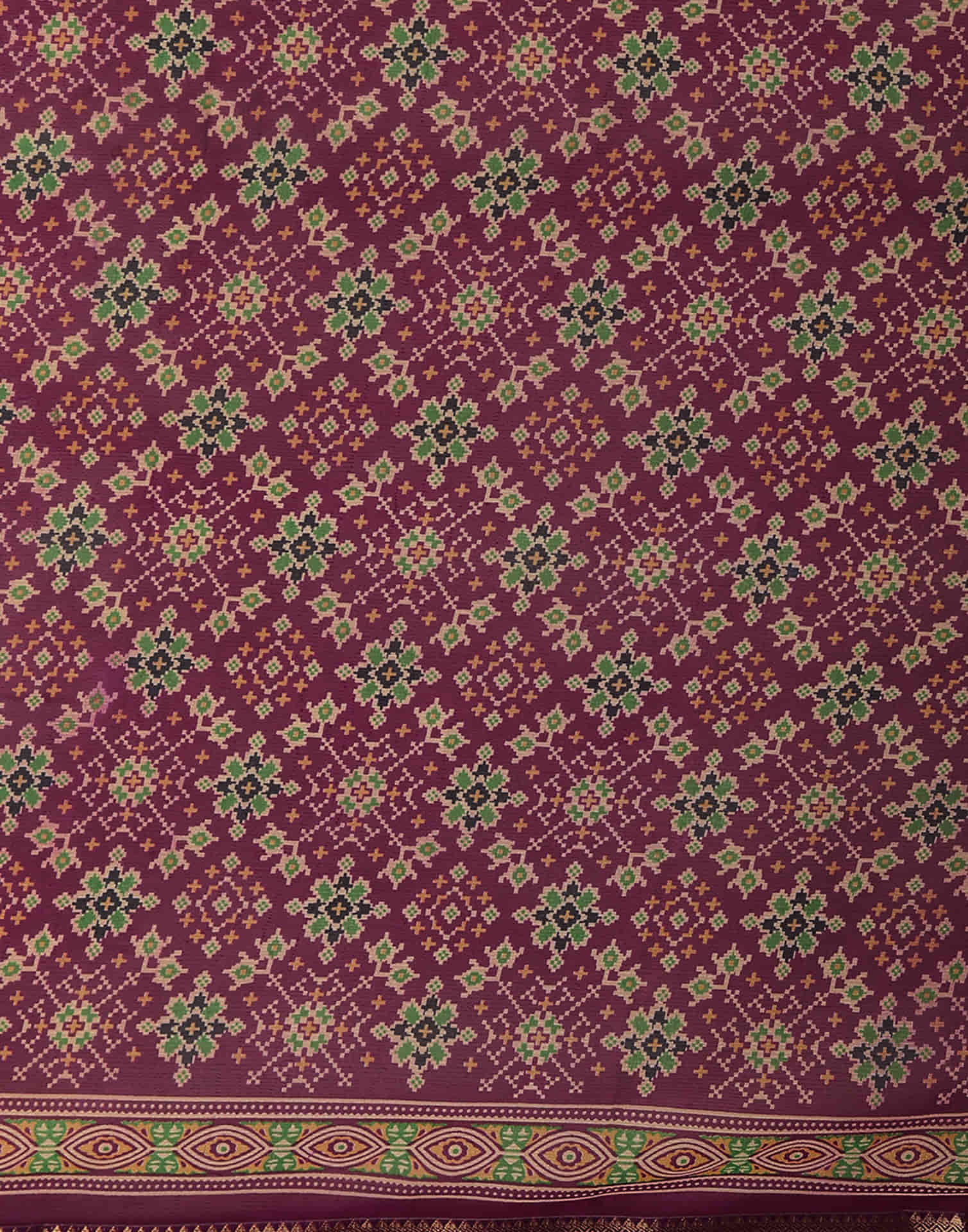Wine Georgette Printed Patola Saree