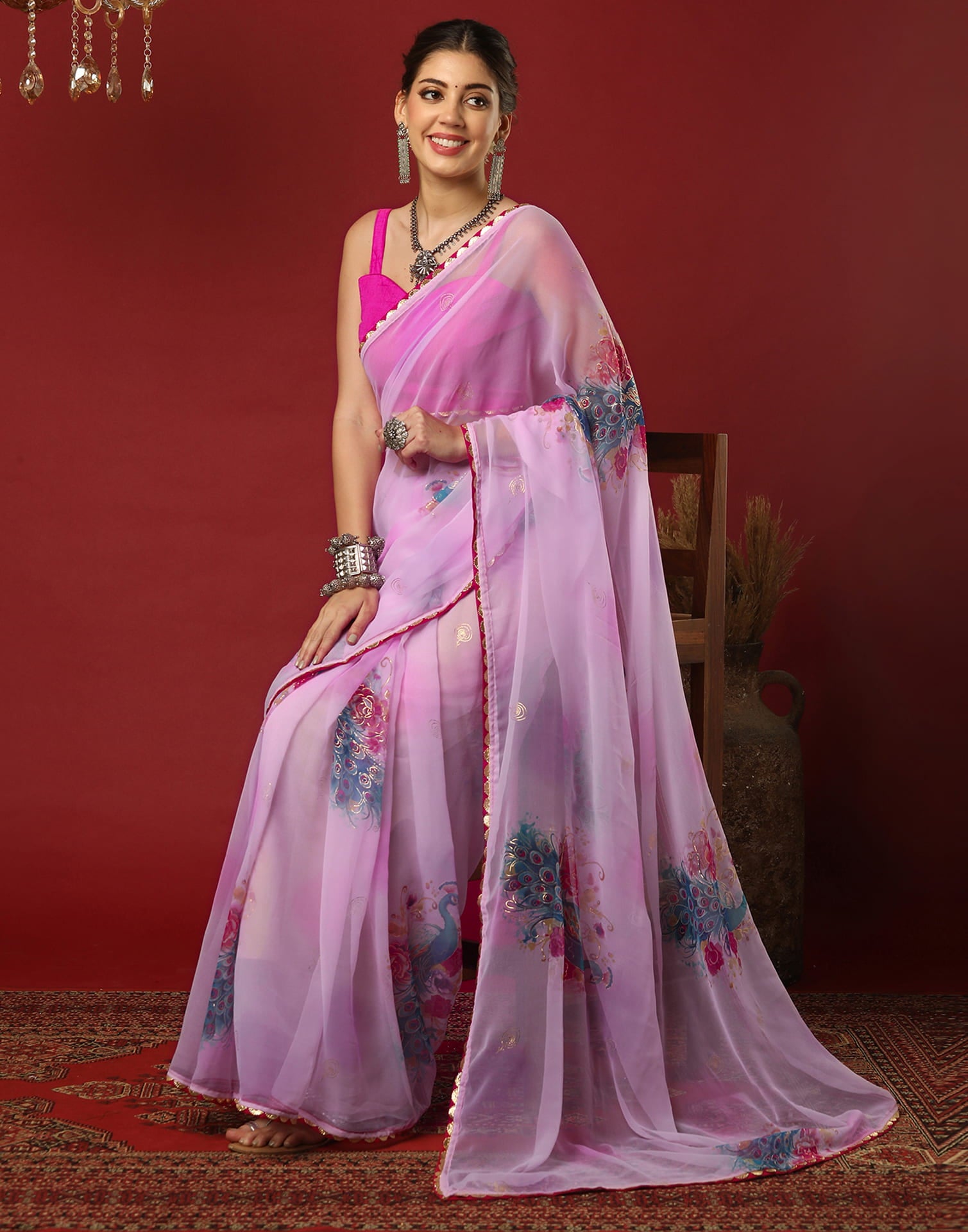 Light Purple Georgette Printed Saree