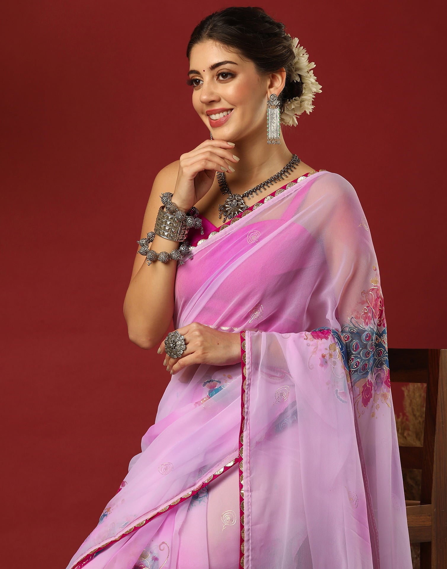 Light Purple Georgette Printed Saree