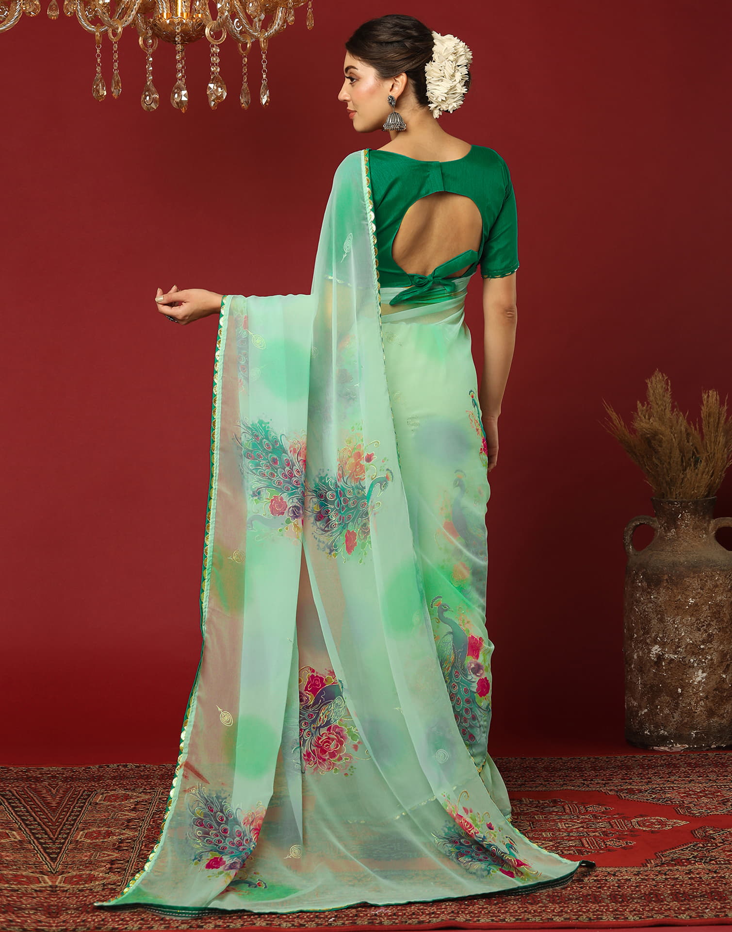 Light Sea Green Georgette Printed Saree