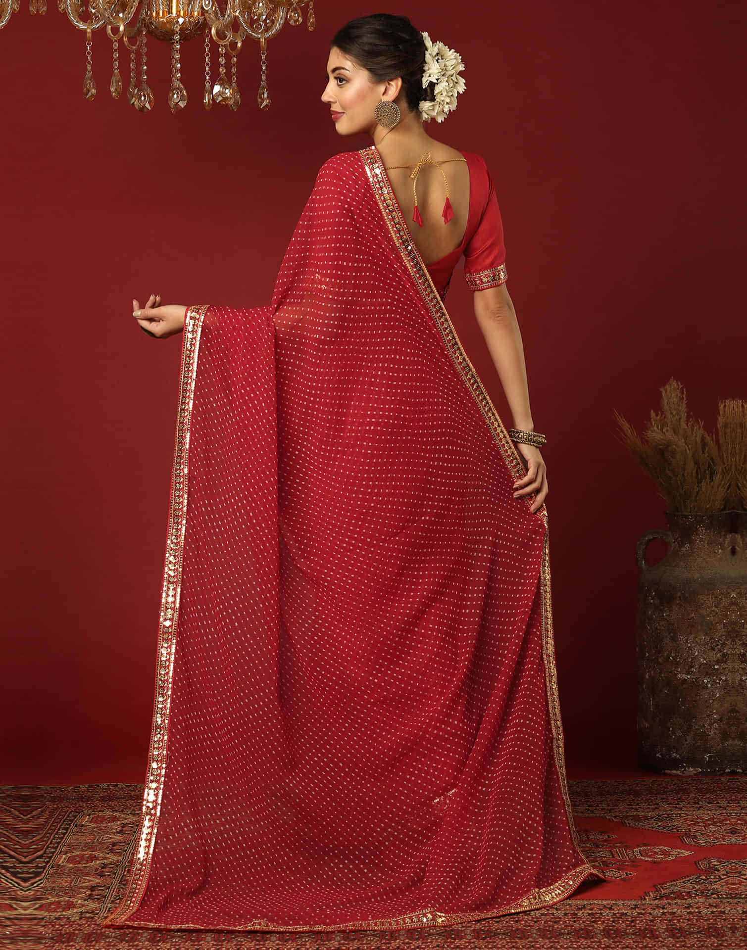 Red Georgette Printed Leheriya Saree
