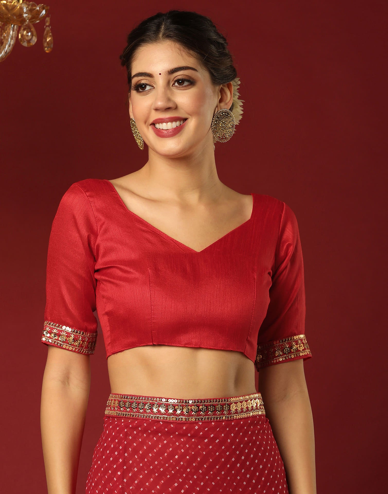 Red Georgette Printed Leheriya Saree