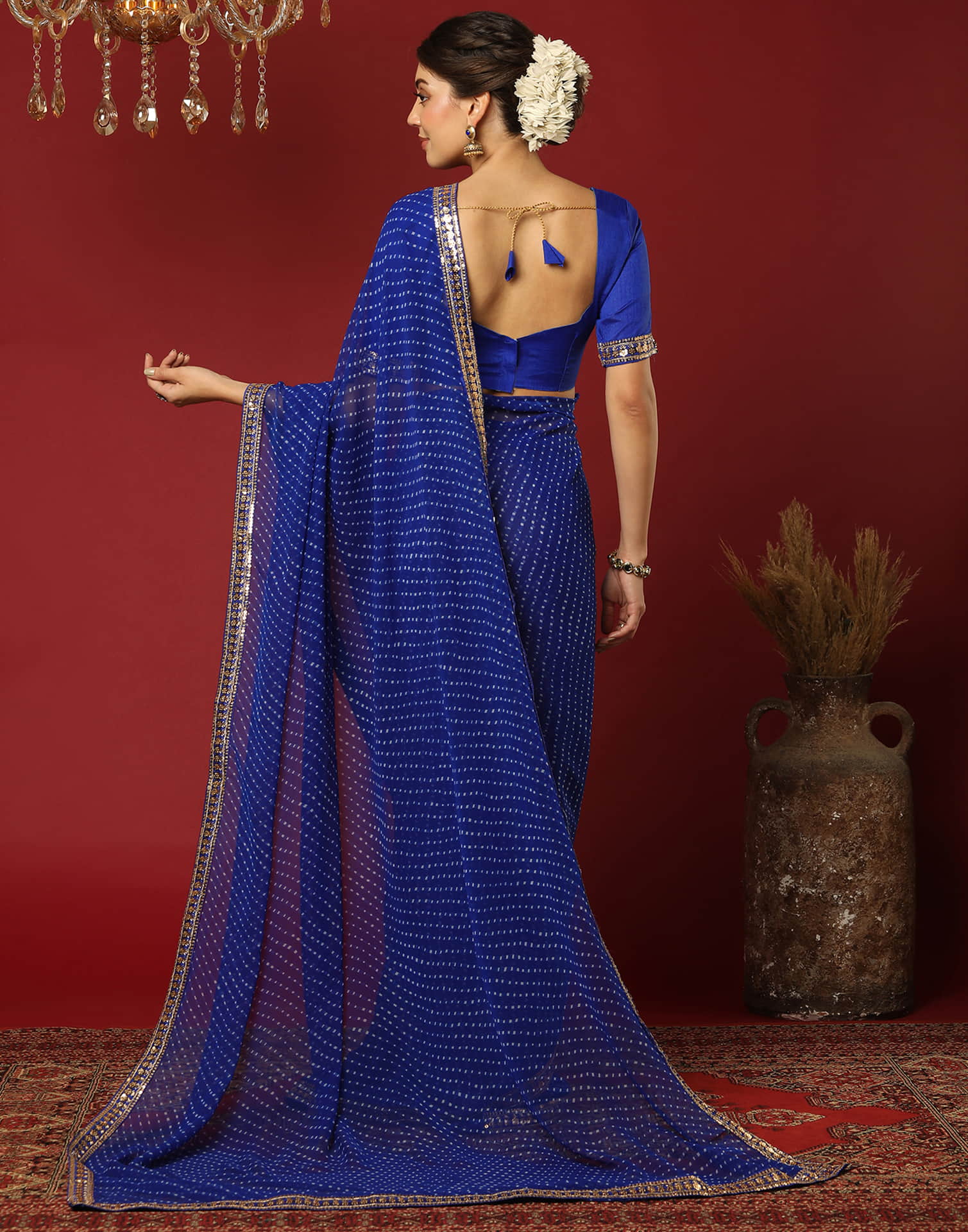Dark Blue Georgette Printed Leheriya Saree
