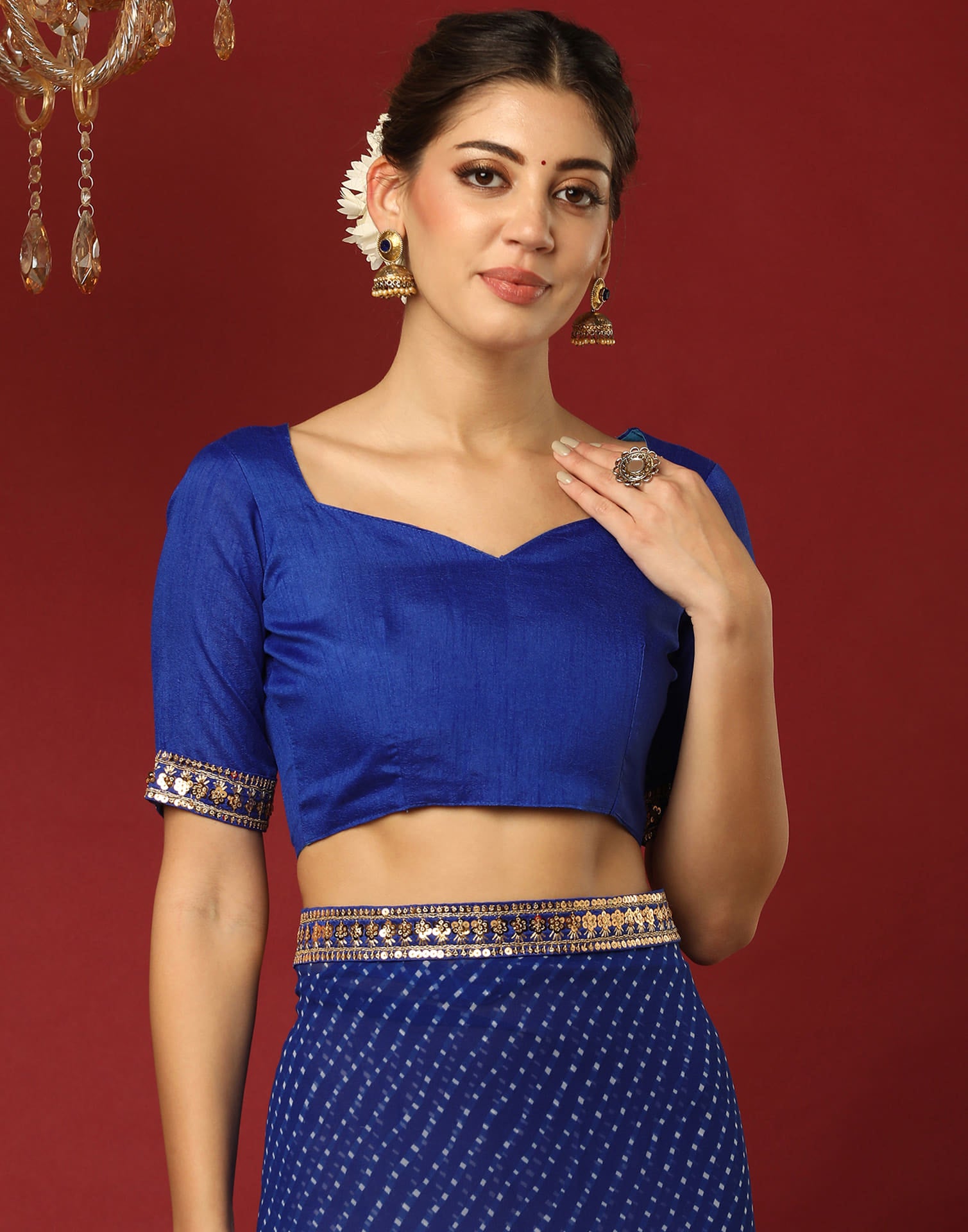 Dark Blue Georgette Printed Leheriya Saree