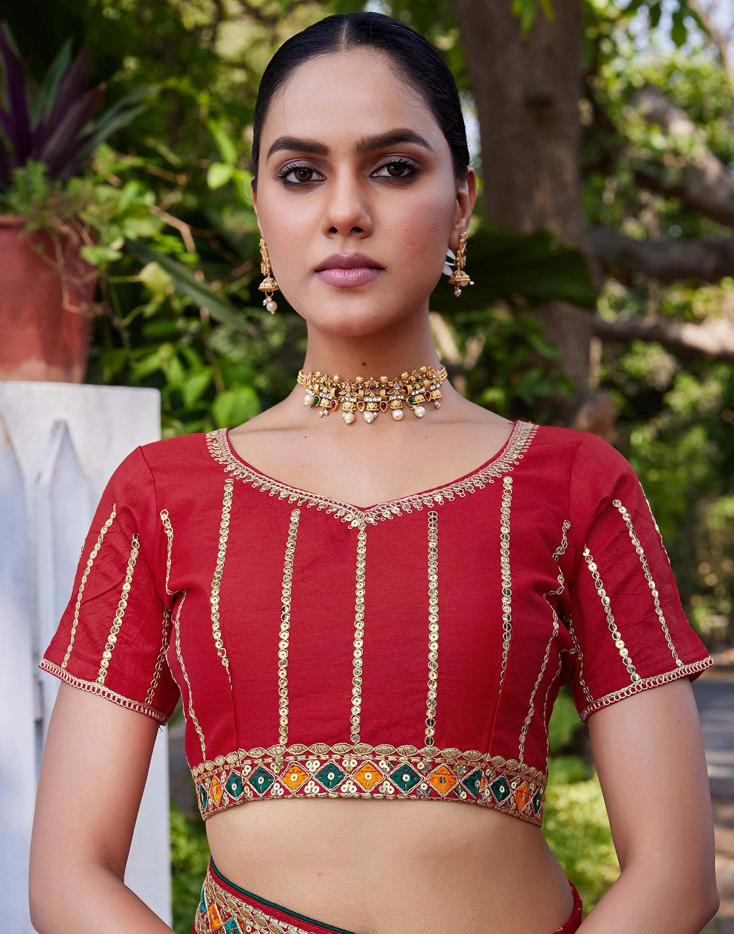 Red Georgette Bandhani Printed Saree