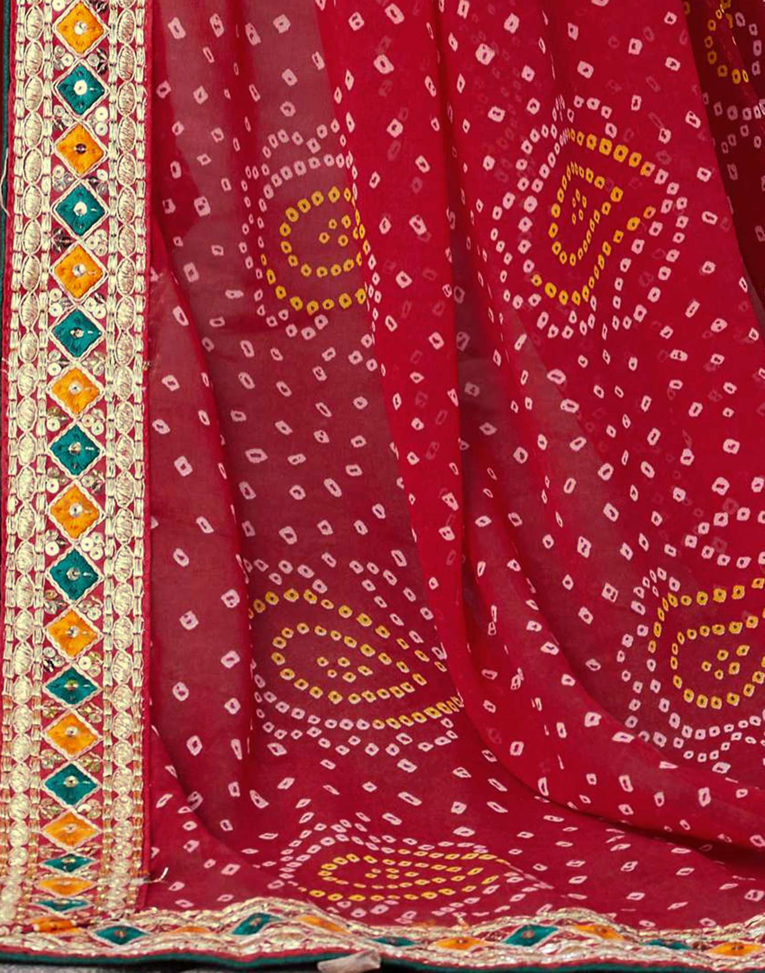 Red Georgette Bandhani Printed Saree
