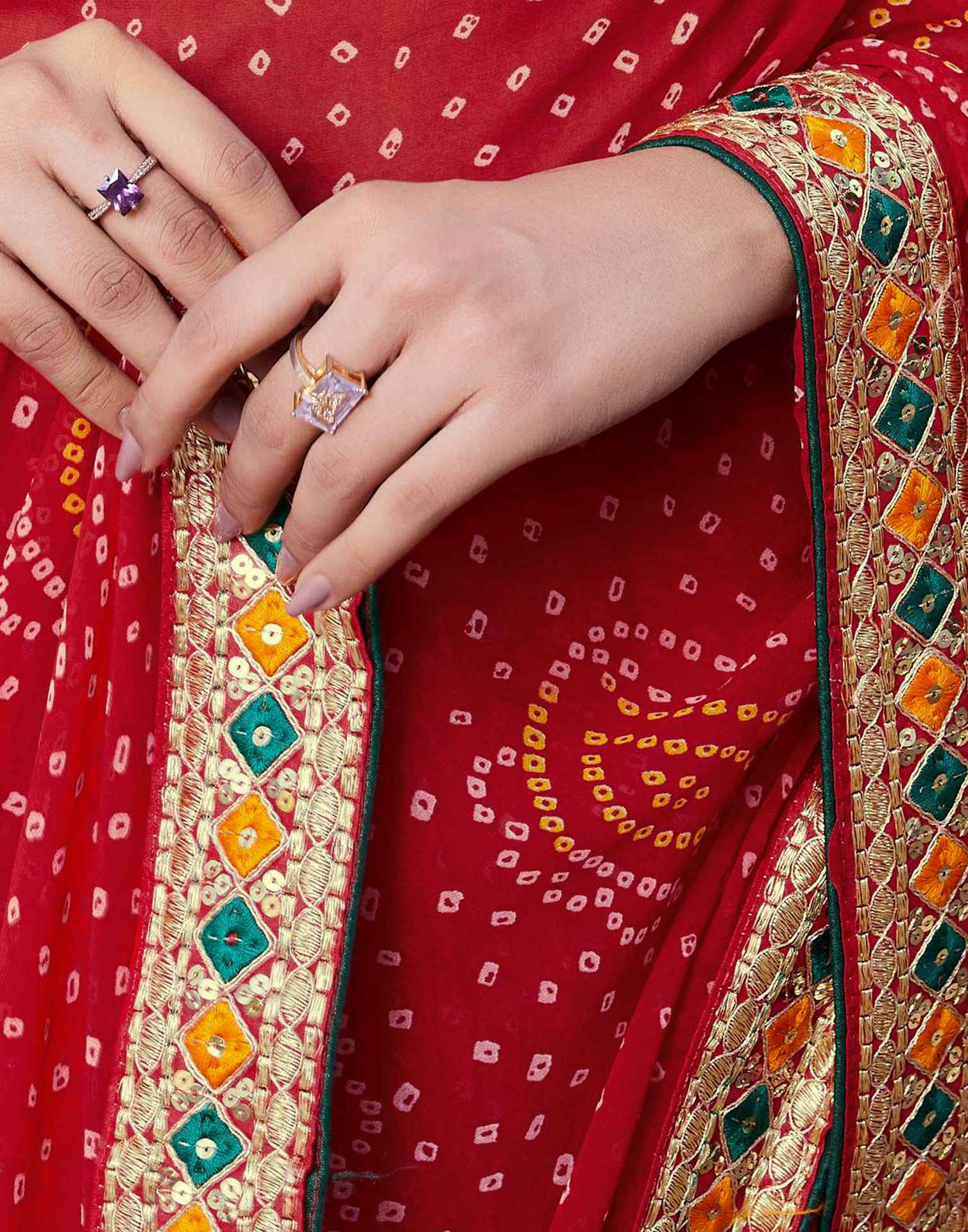 Red Georgette Bandhani Printed Saree