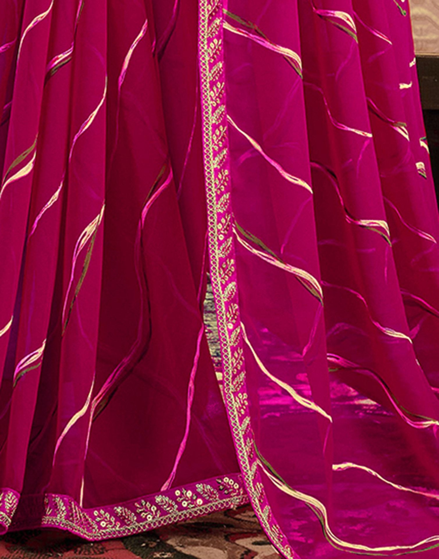 Magenta Georgette Laheriya Printed Saree