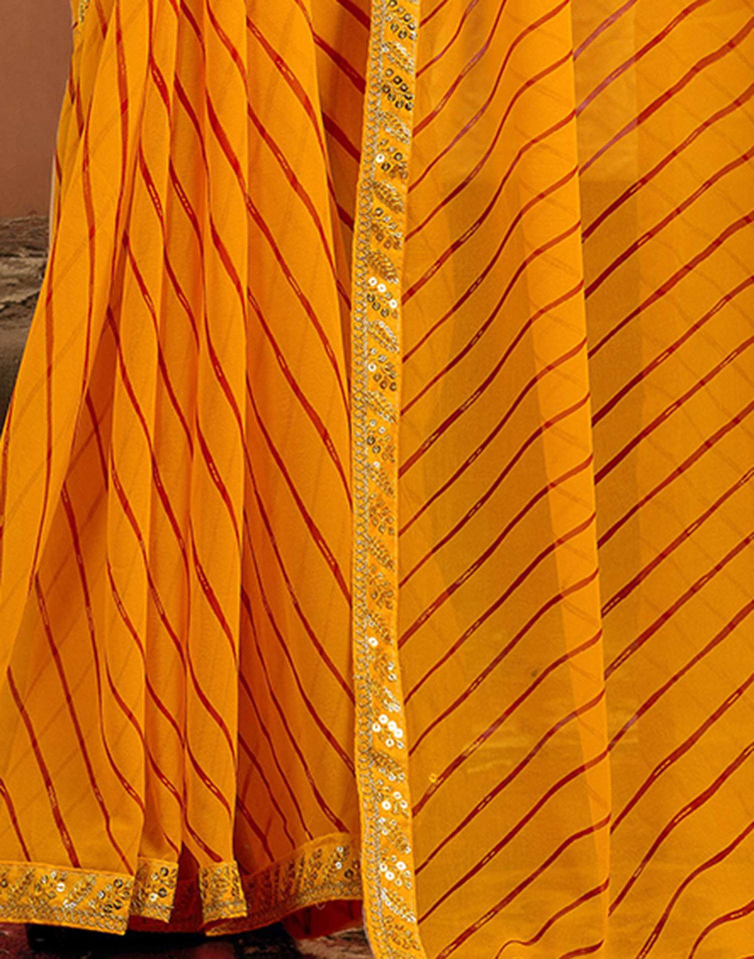 Yellow Georgette Leheriya Printed Saree