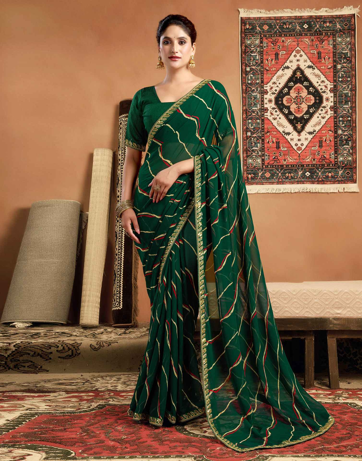 Green Georgette Laheriya Printed Saree