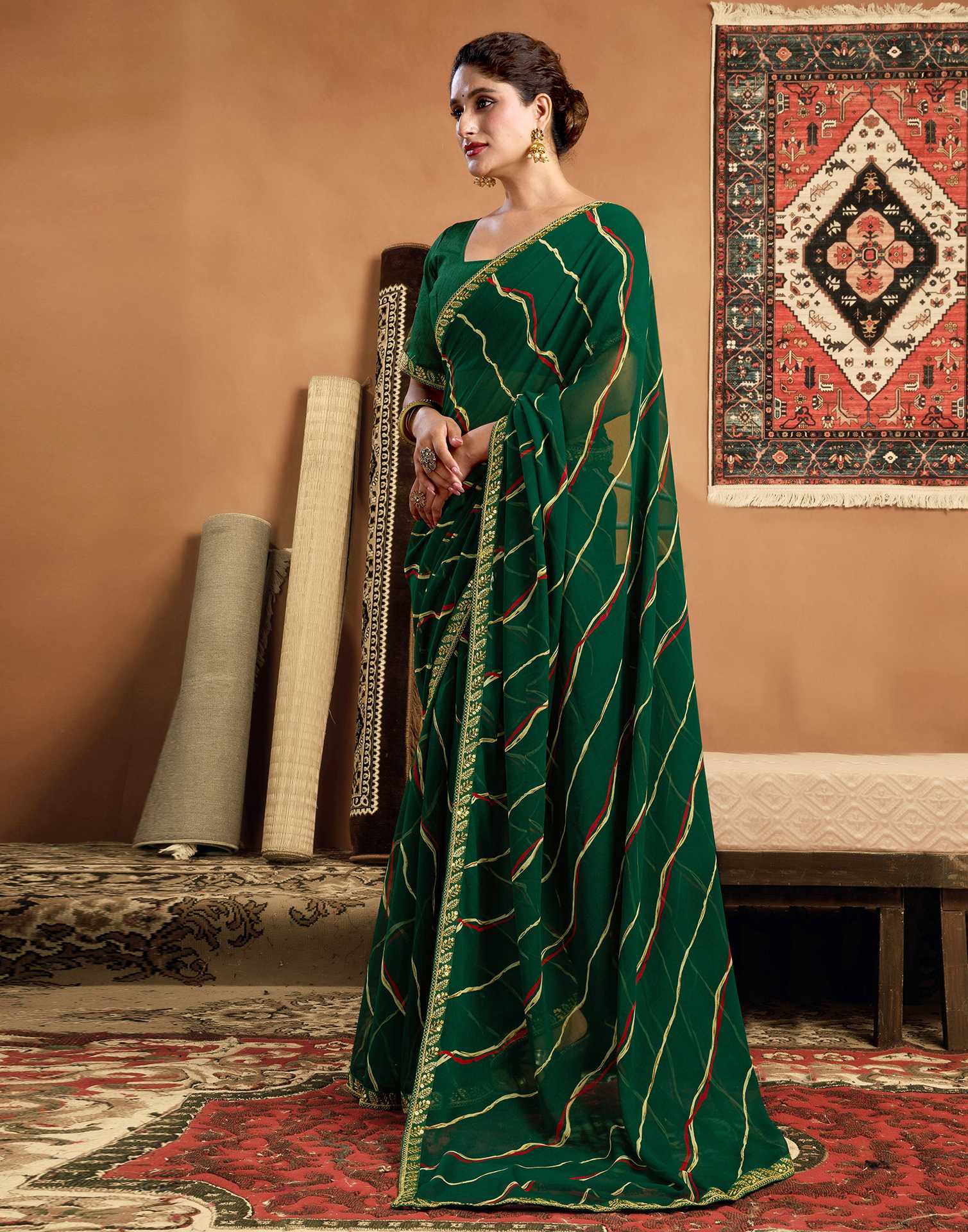 Green Georgette Laheriya Printed Saree