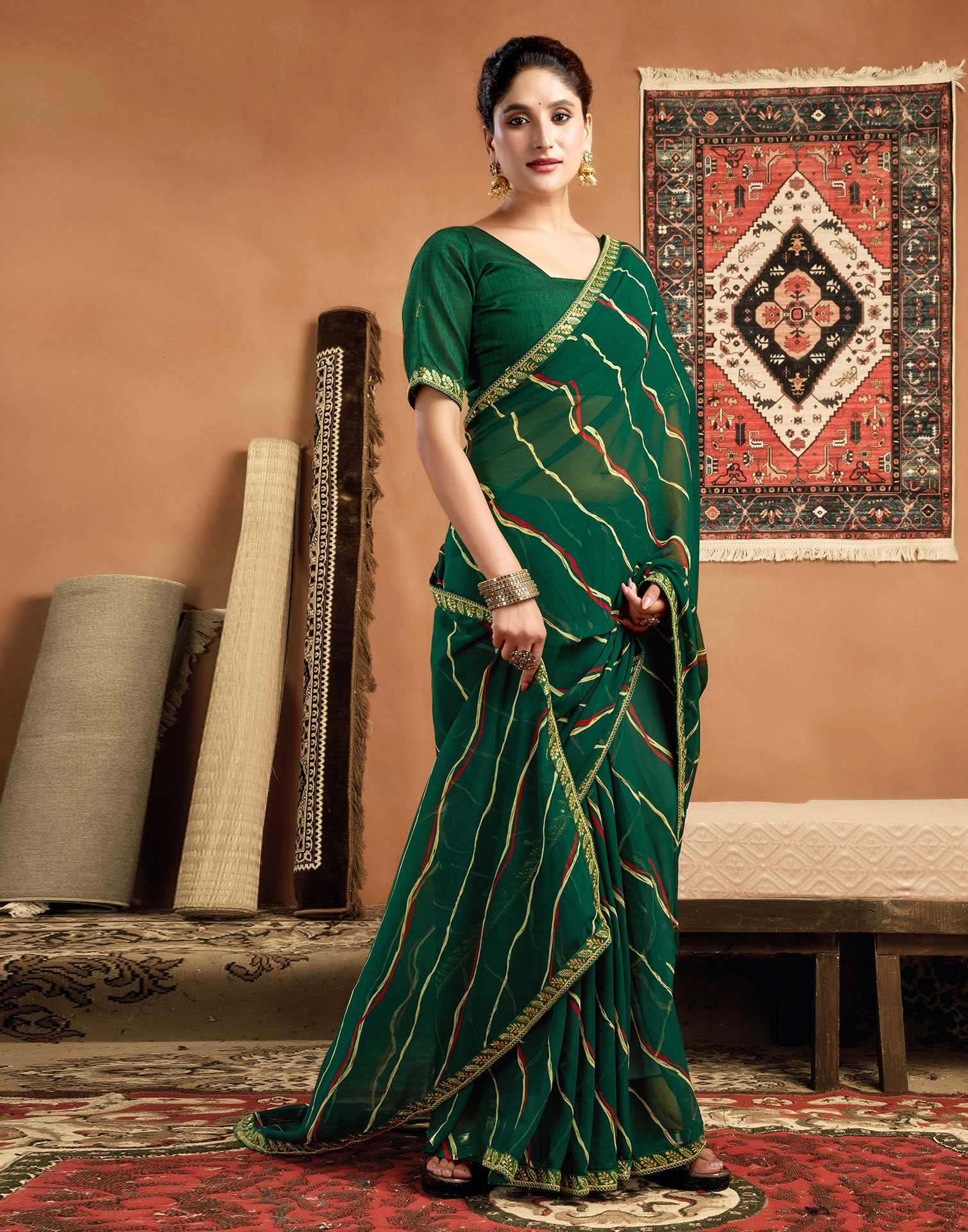 Green Georgette Laheriya Printed Saree