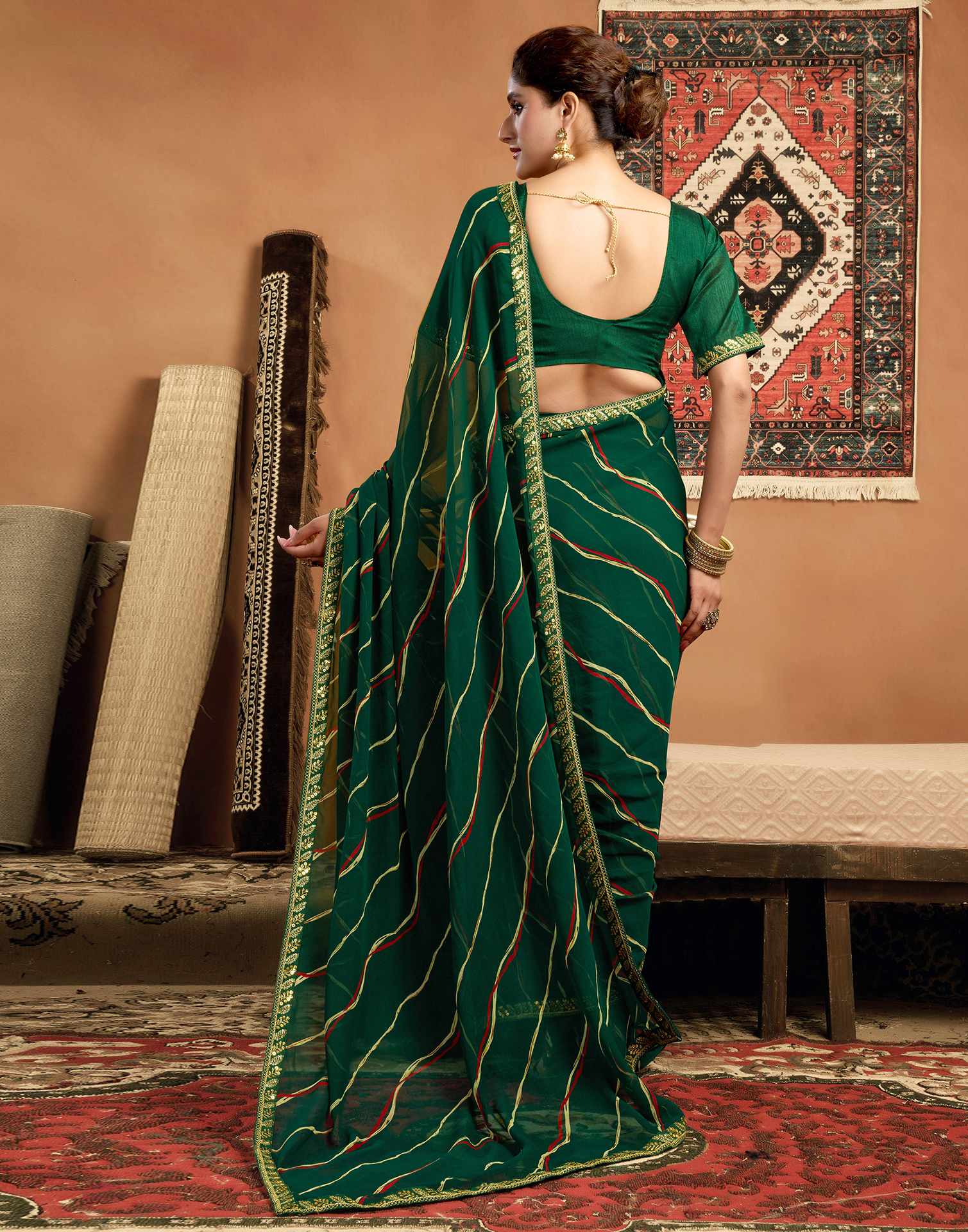 Green Georgette Laheriya Printed Saree