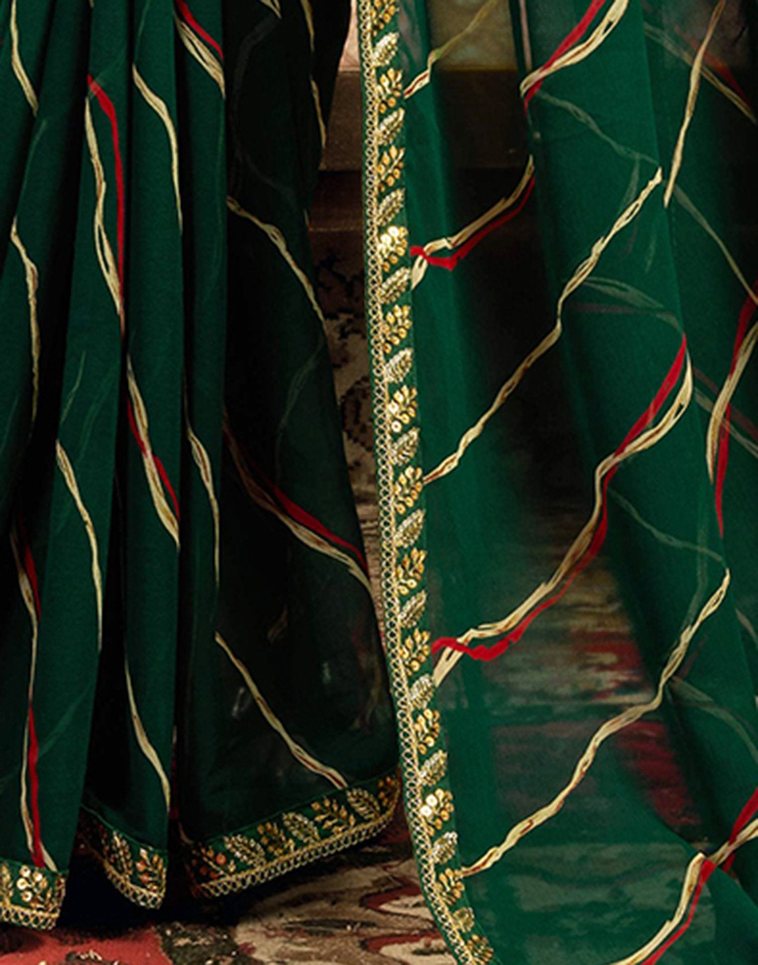 Green Georgette Laheriya Printed Saree