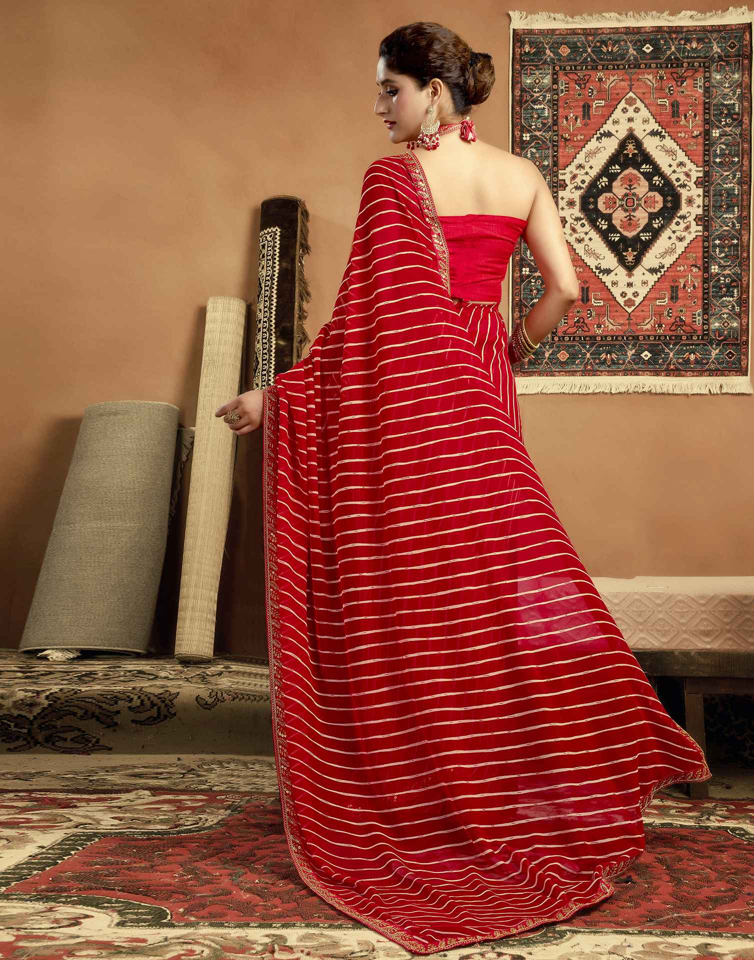 Red Georgette Laheriya Printed Saree