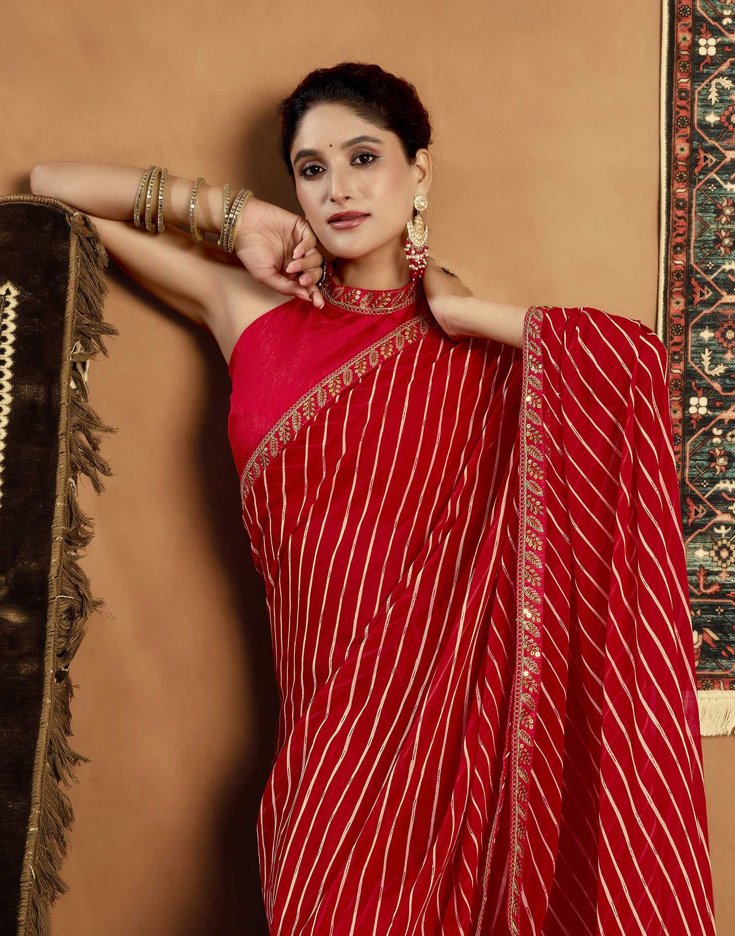 Red Georgette Laheriya Printed Saree