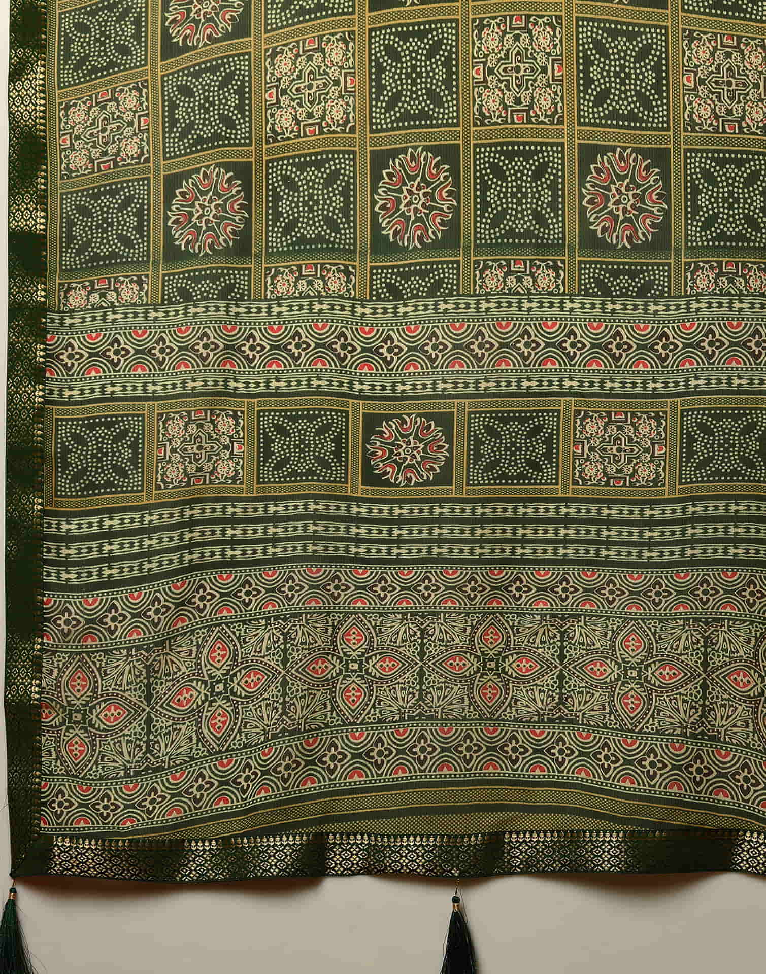 Dark Green Georgette Printed Bandhani Saree