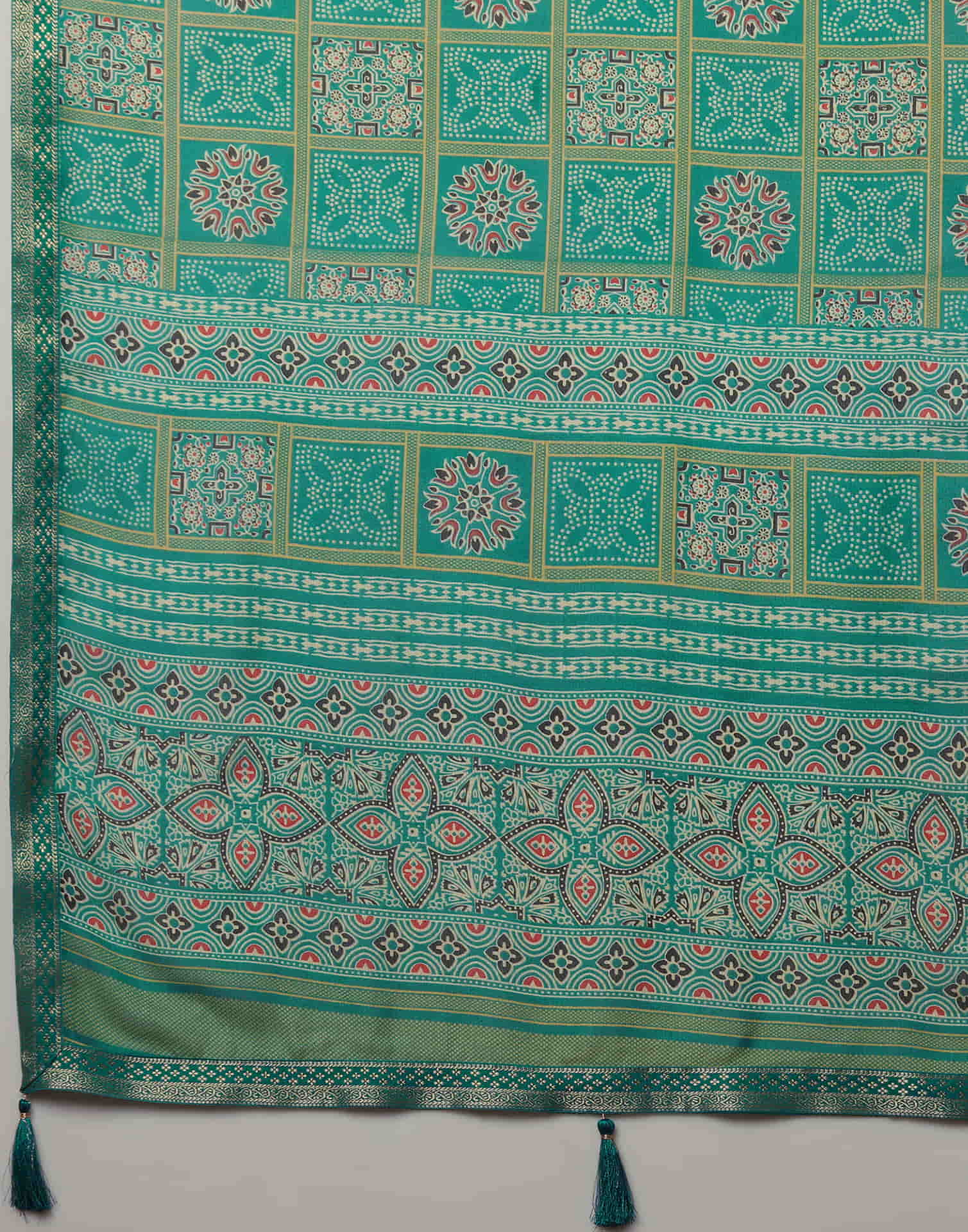 Teal Green Georgette Printed Bandhani Saree