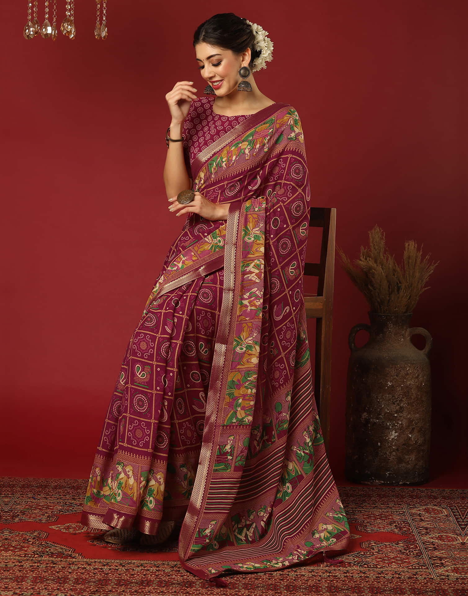 Red Georgette Printed Bandhani Saree