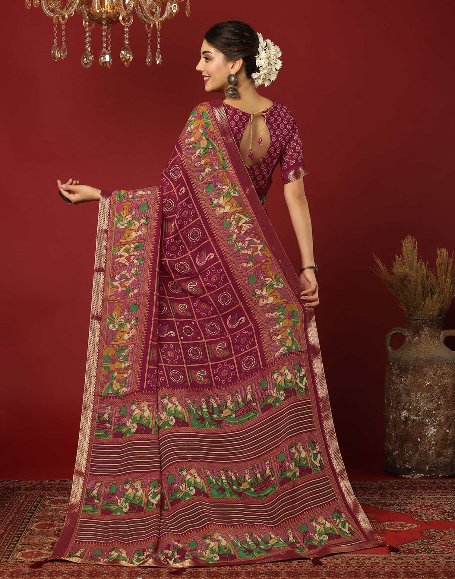 Red Georgette Printed Bandhani Saree