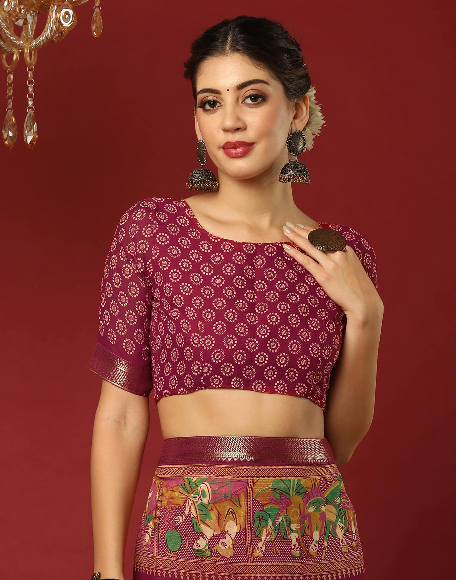 Red Georgette Printed Bandhani Saree