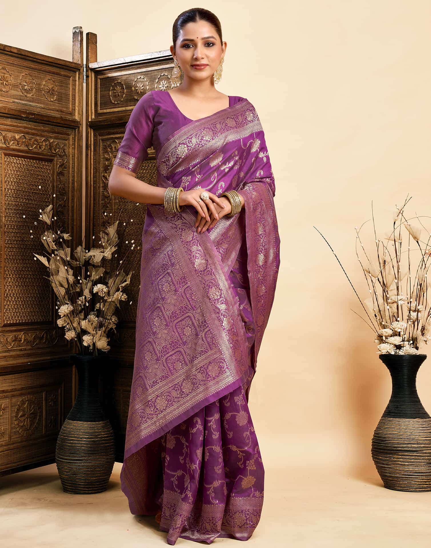 Purple Silk Woven Banarasi Saree