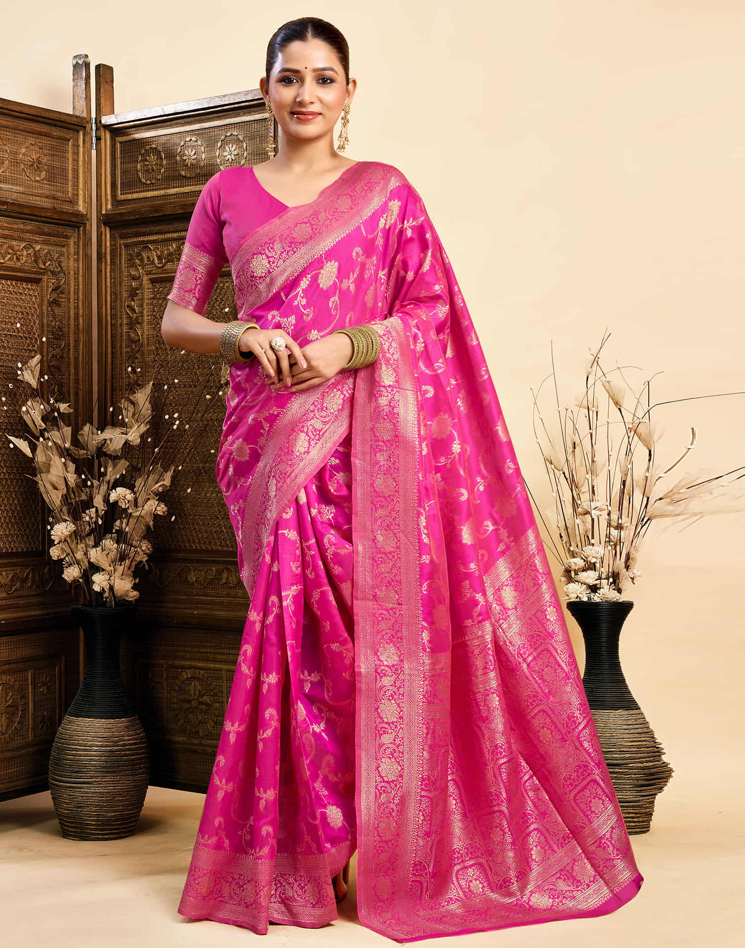 Magenta Silk Woven Banarasi Saree