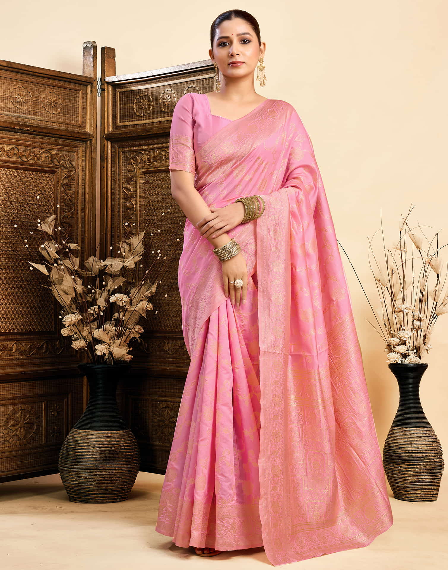 Light Pink Silk Woven Banarasi Saree
