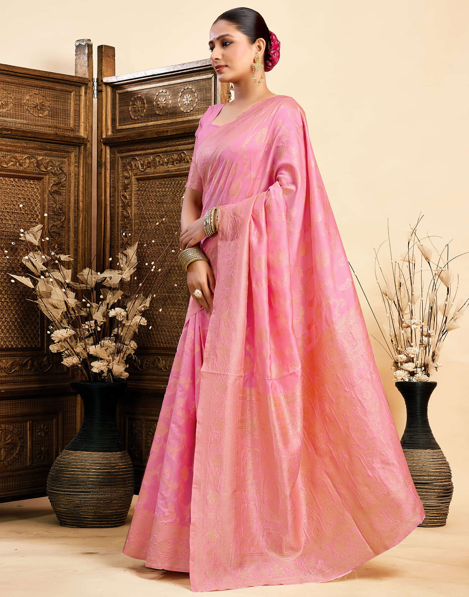 Light Pink Silk Woven Banarasi Saree