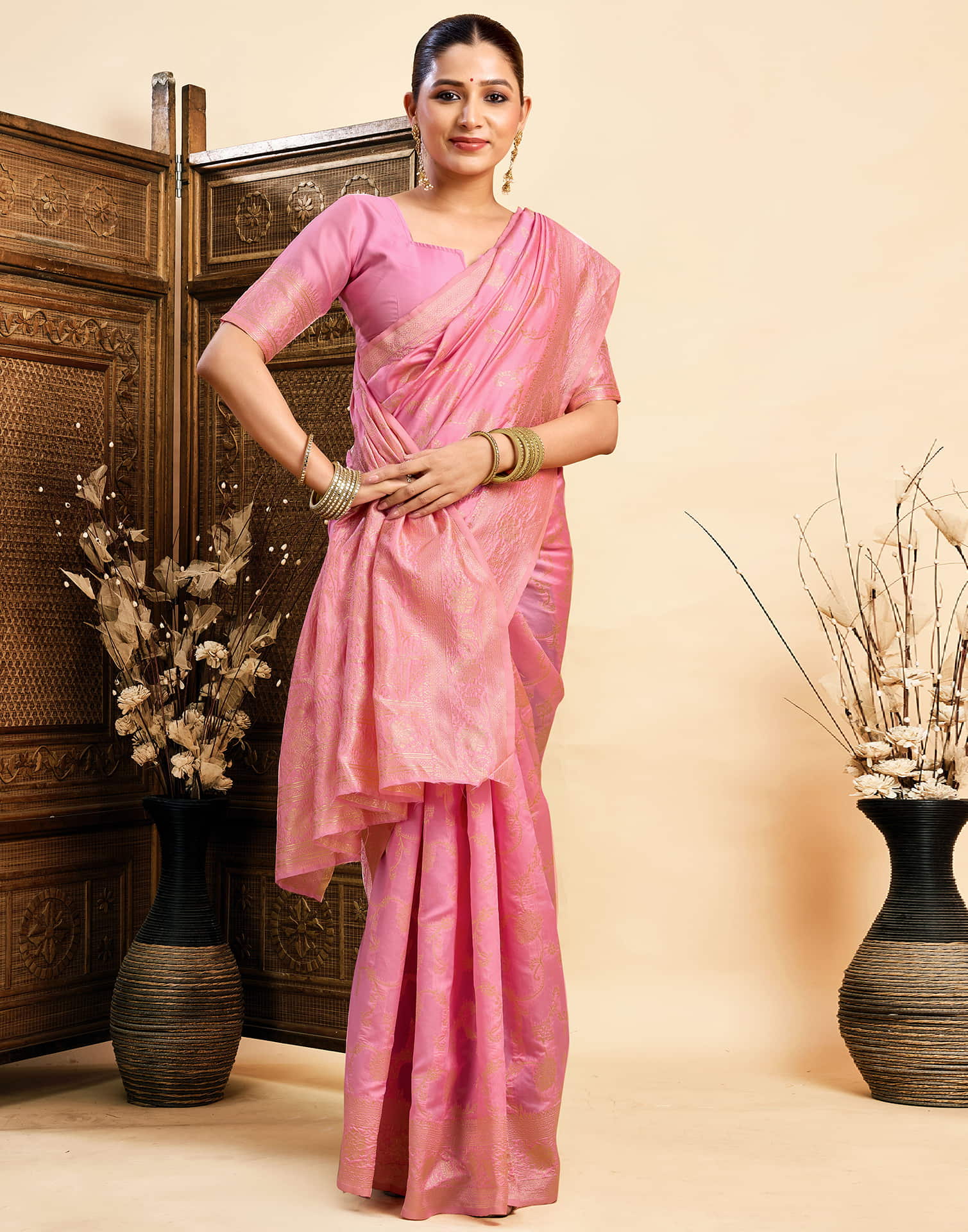 Light Pink Silk Woven Banarasi Saree
