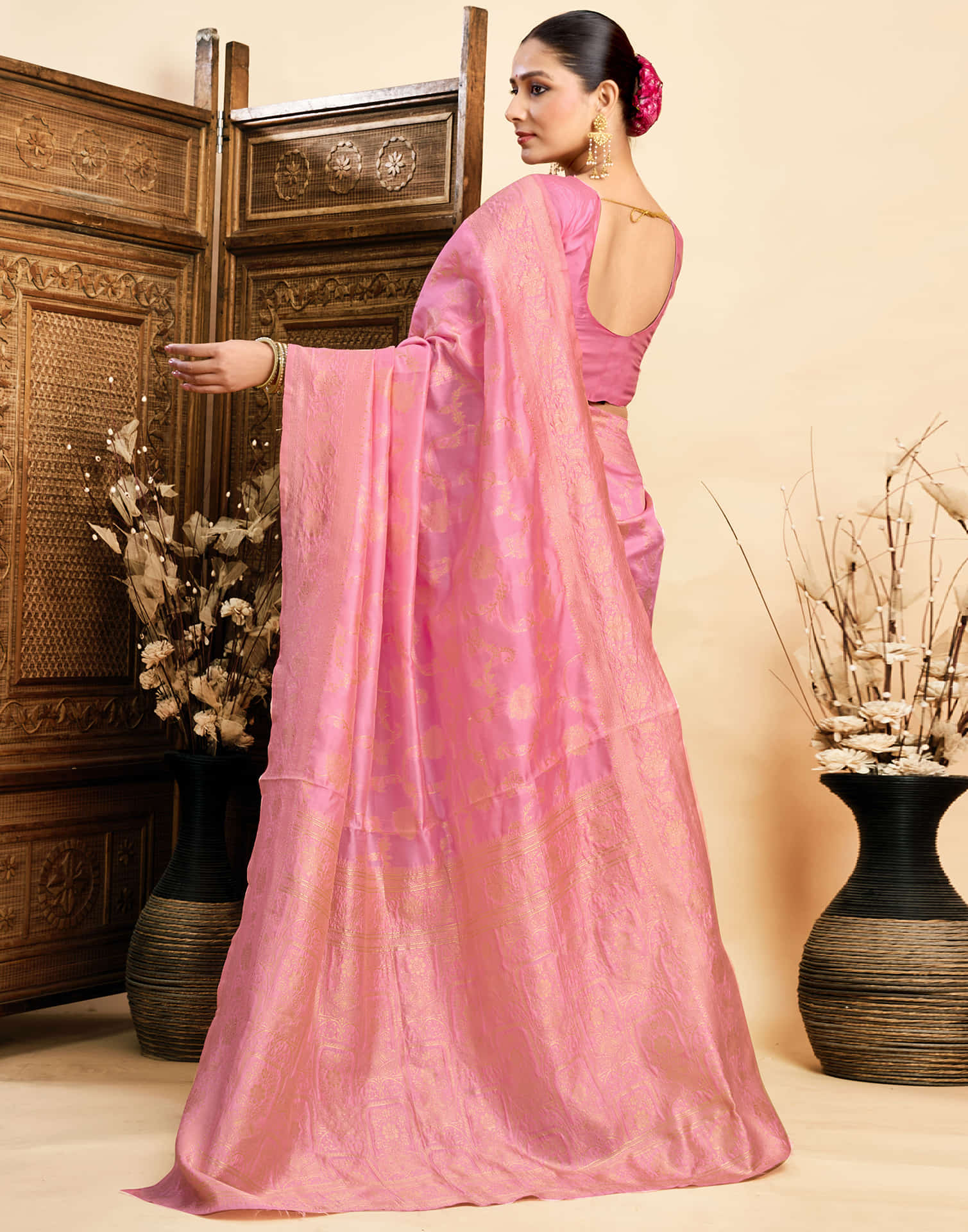 Light Pink Silk Woven Banarasi Saree