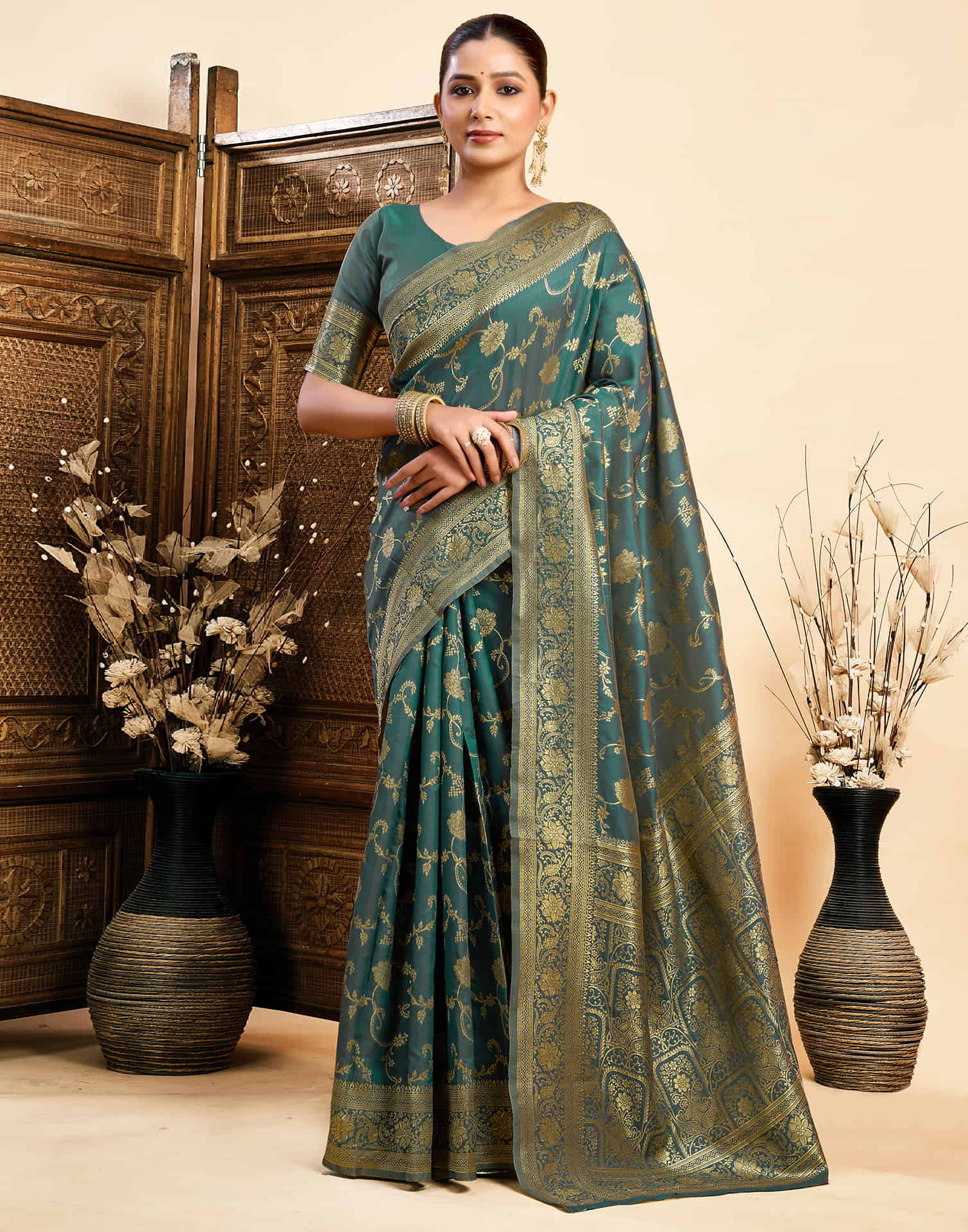 Dark Rama Green Silk Woven Banarasi Saree