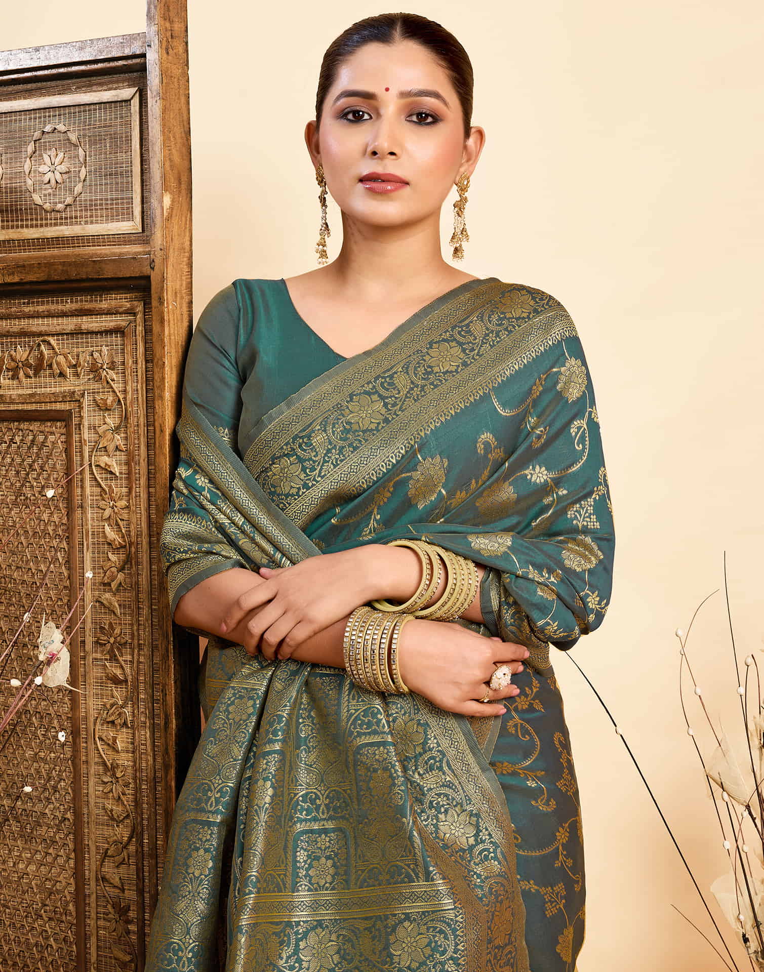 Dark Rama Green Silk Woven Banarasi Saree