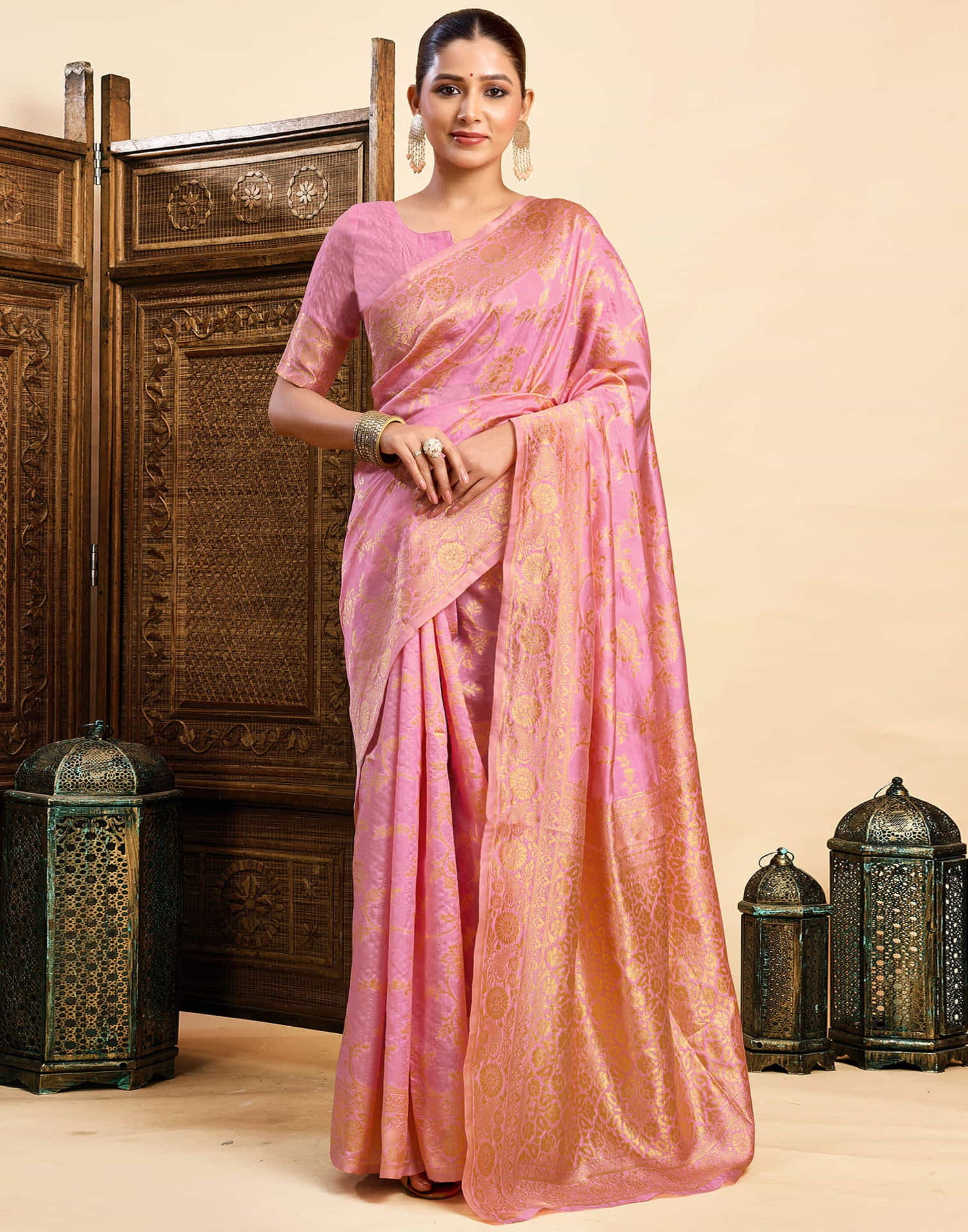 Light Pink Silk Woven Banarasi Saree