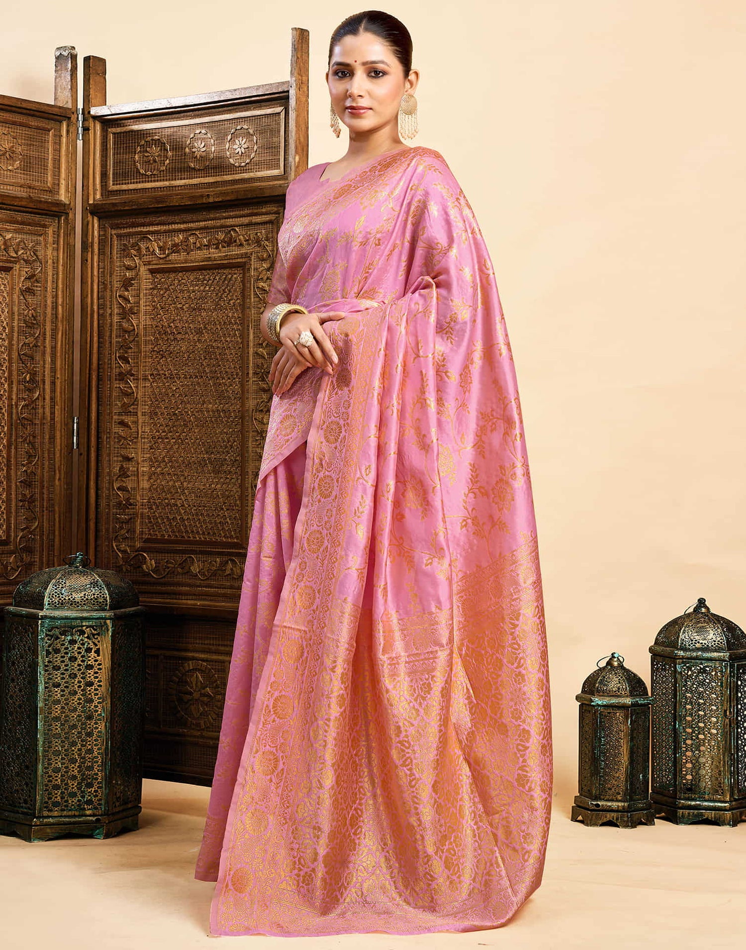 Light Pink Silk Woven Banarasi Saree