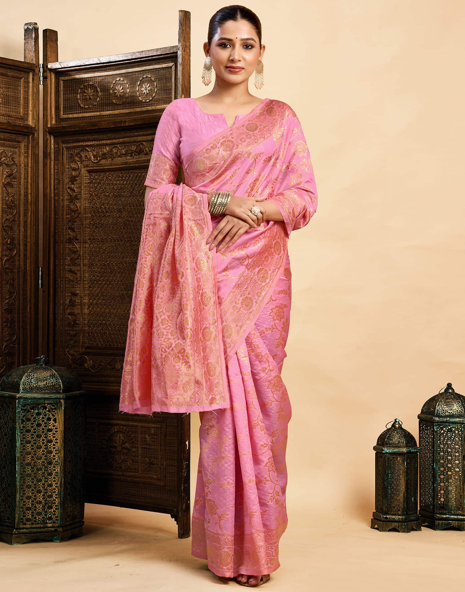 Light Pink Silk Woven Banarasi Saree