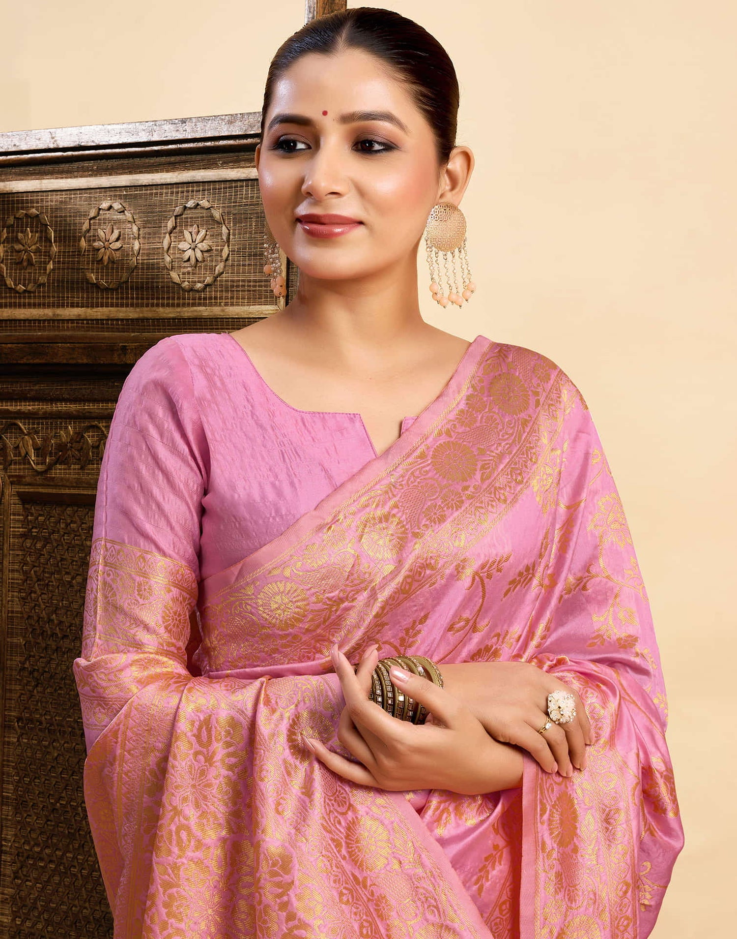 Light Pink Silk Woven Banarasi Saree