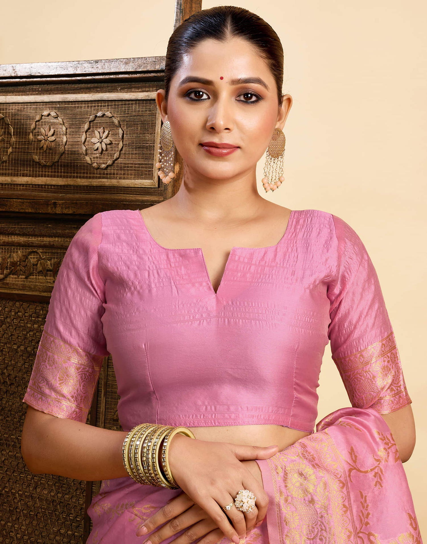 Light Pink Silk Woven Banarasi Saree