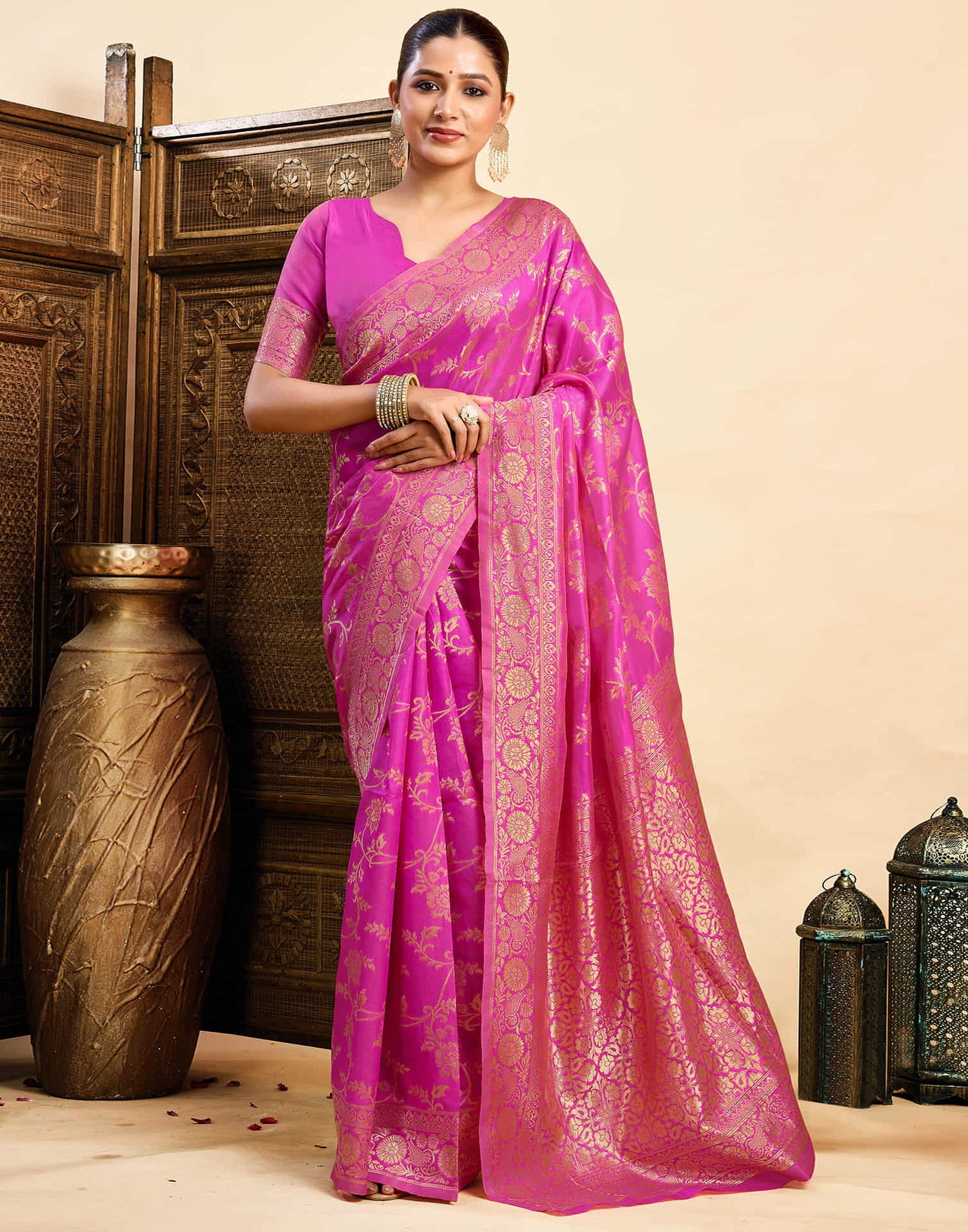 Magenta Silk Woven Banarasi Saree
