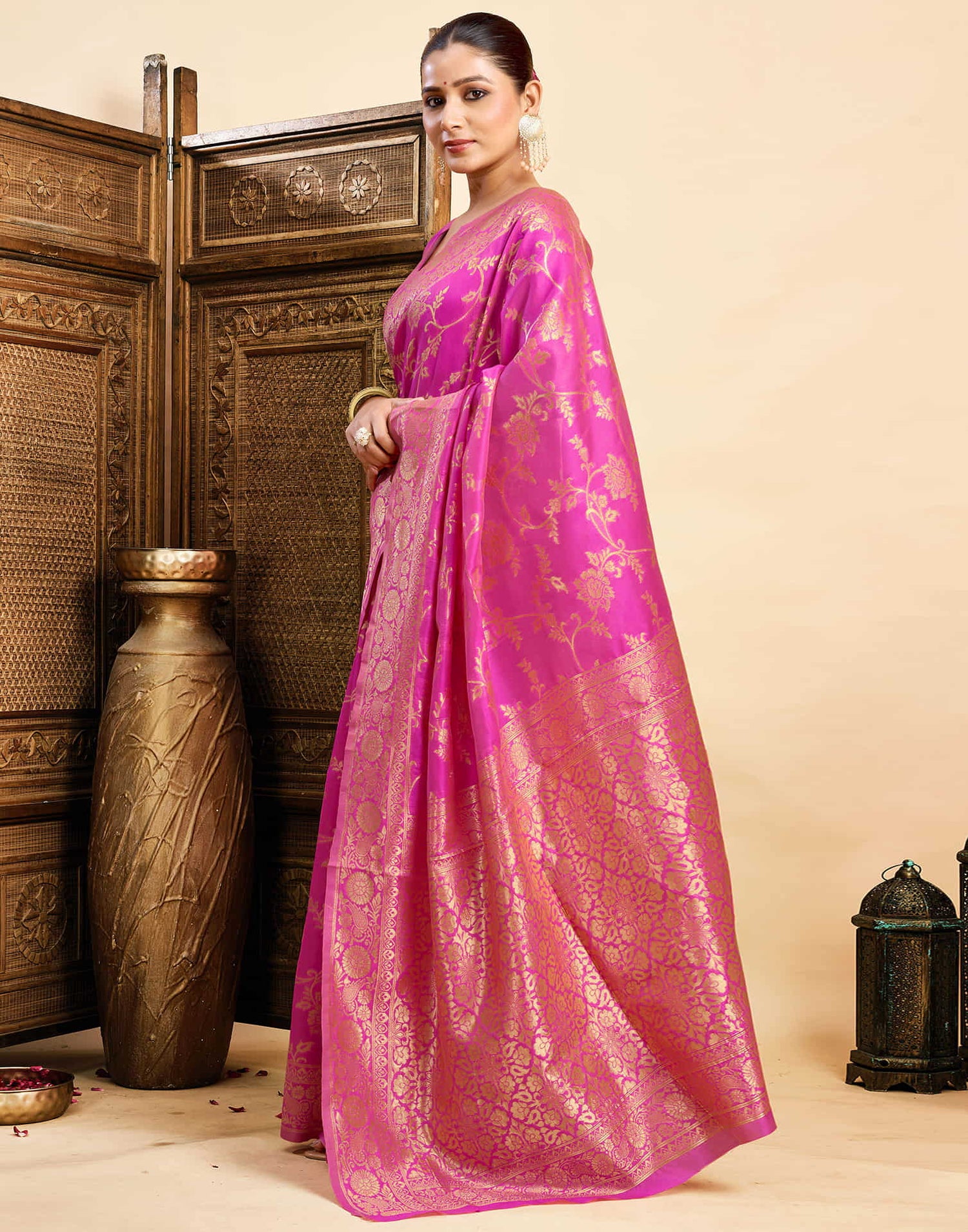 Magenta Silk Woven Banarasi Saree