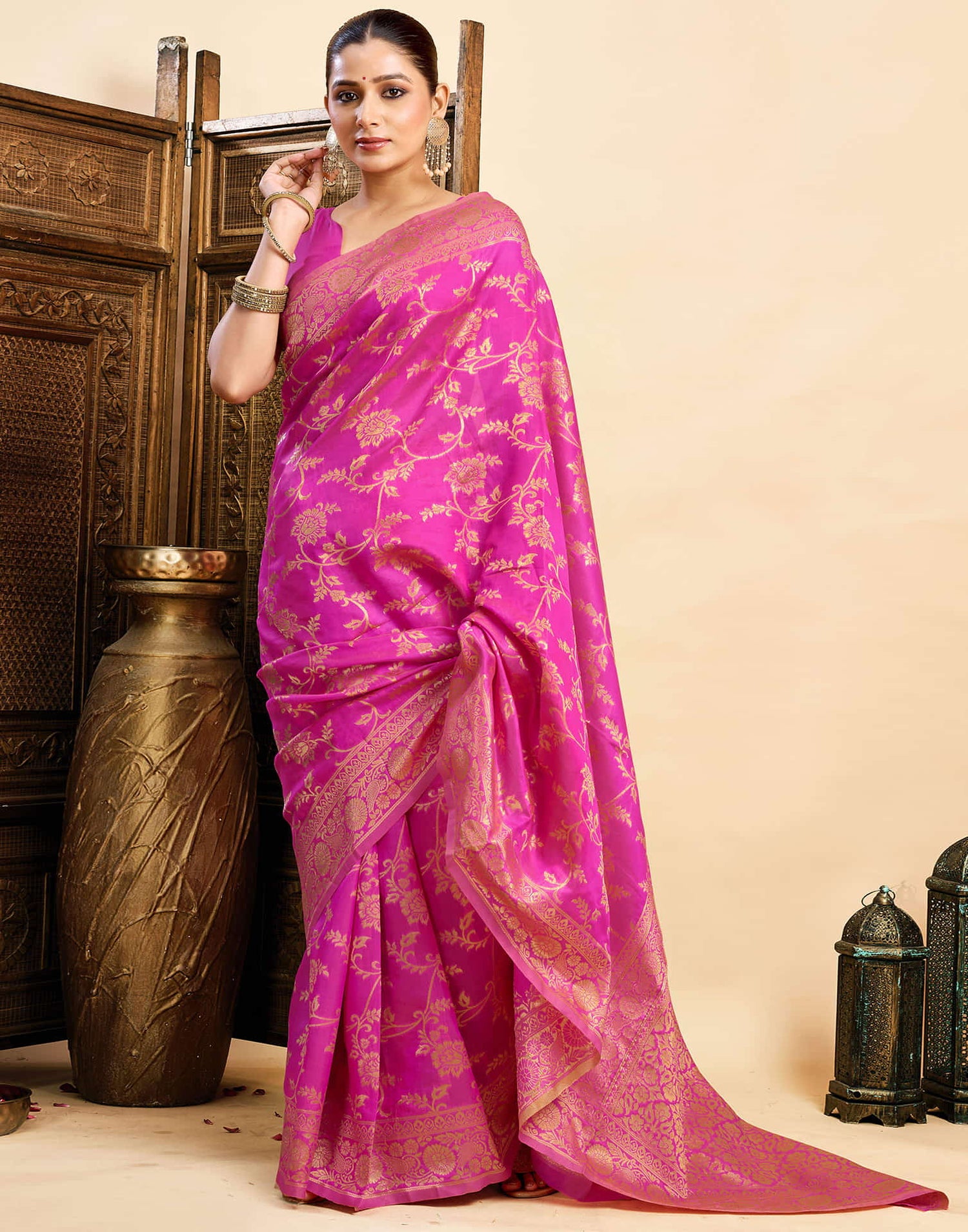 Magenta Silk Woven Banarasi Saree